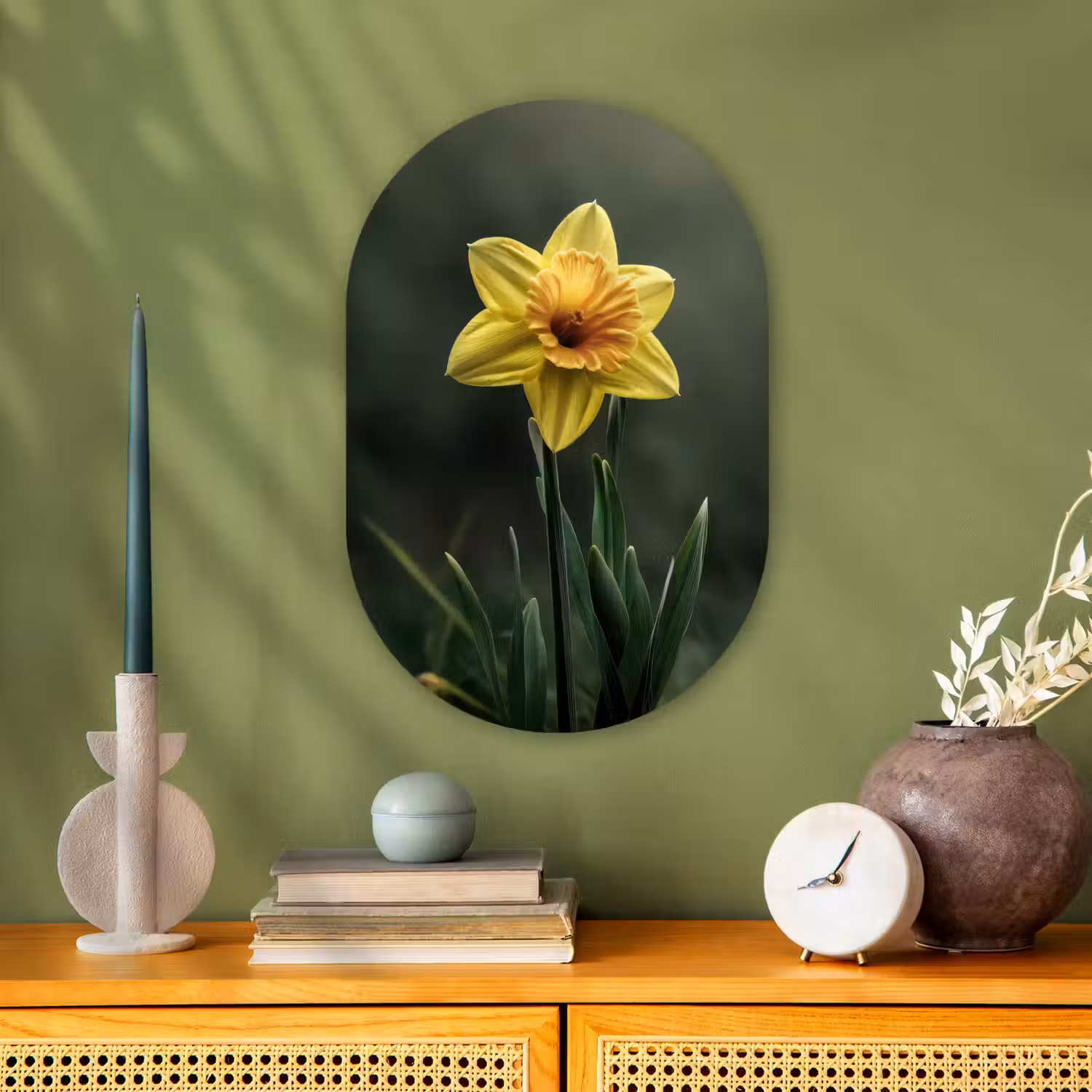 Bloem - Narcis - Gras - Geel Wandcirkel Ovaal Forex klein -sfeer2