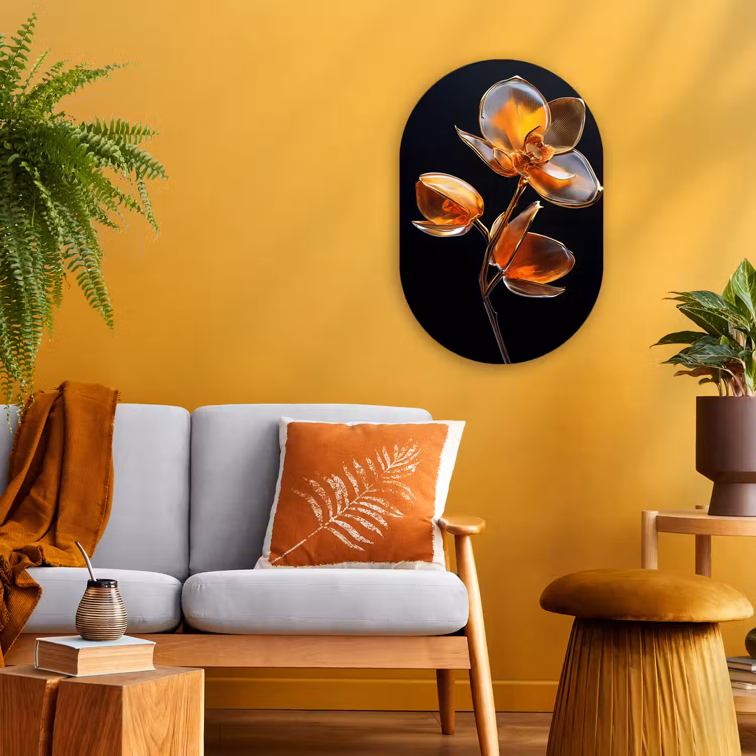 Bloem - Orchidee - Oranje Wandcirkel Ovaal Forex klein -sfeer4