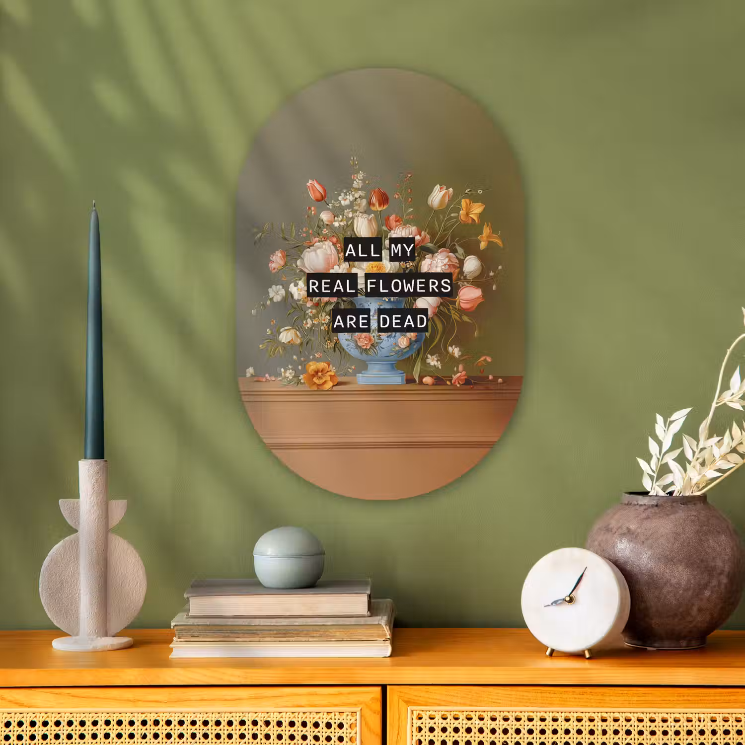 Bloem - Quote - Vintage - Art Wandcirkel Ovaal Forex klein -sfeer2