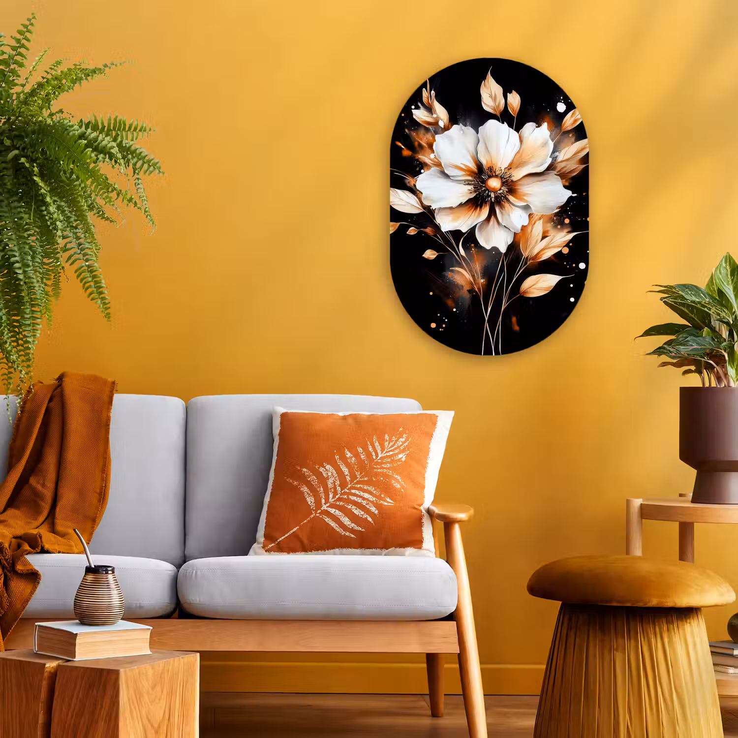 Bloem - Verf - Goud - Graffiti - Modern Wandcirkel Ovaal Forex klein -sfeer4
