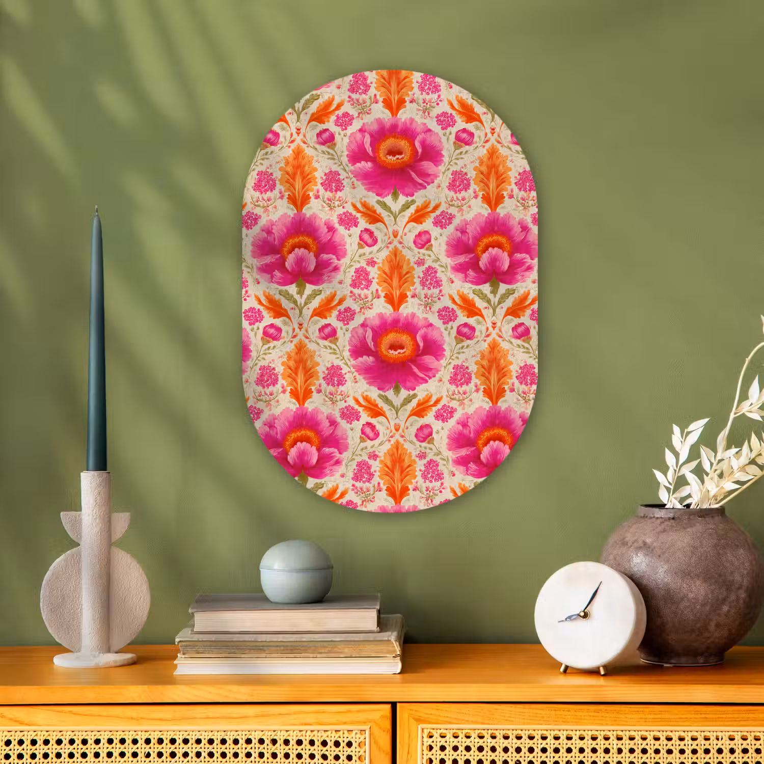 Bloemen - Barok - Roze - Oranje Wandcirkel Ovaal Forex klein 630 -sfeer2