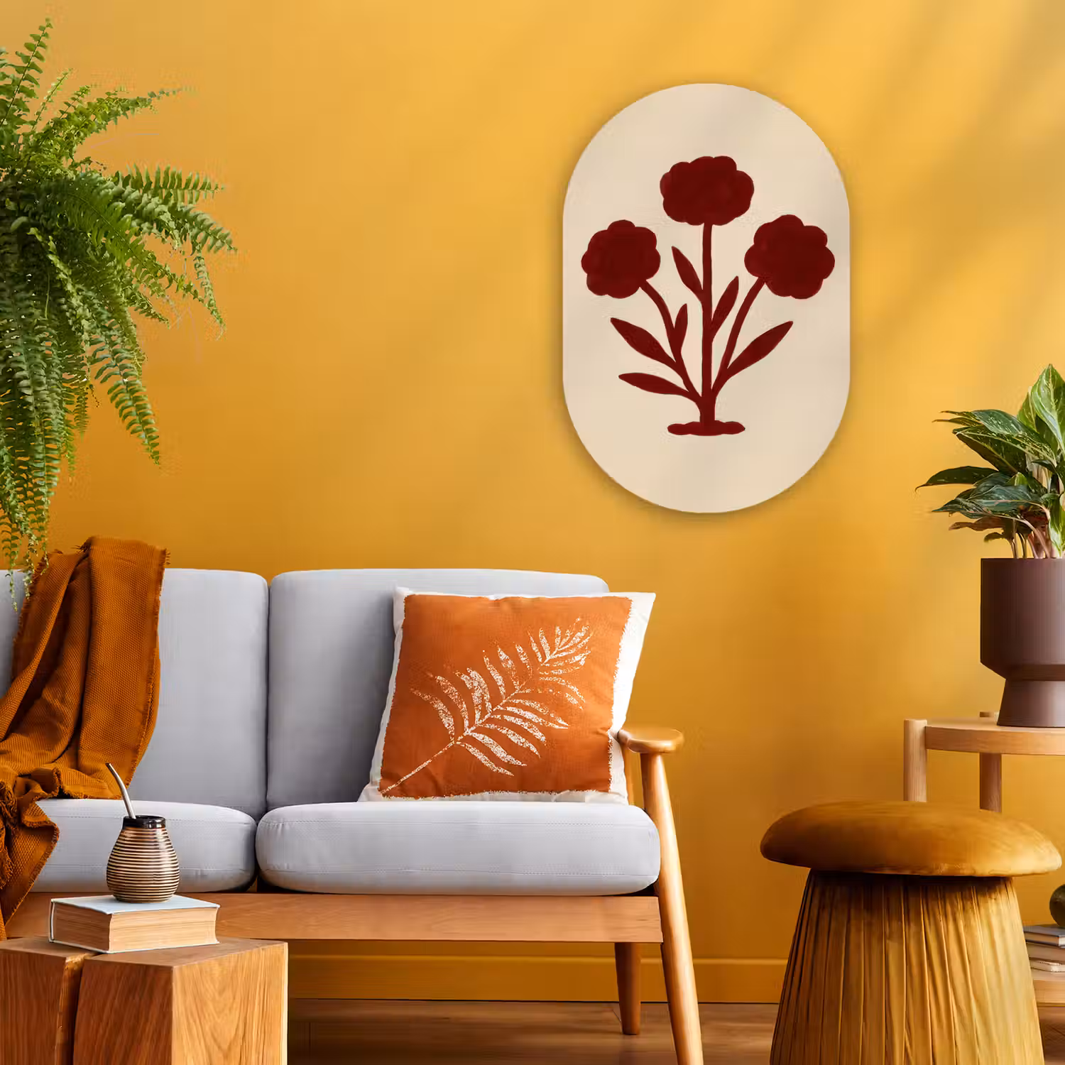 Bloemen - Bladeren - Rood - Minimalistisch Wandcirkel Ovaal Forex klein -sfeer4