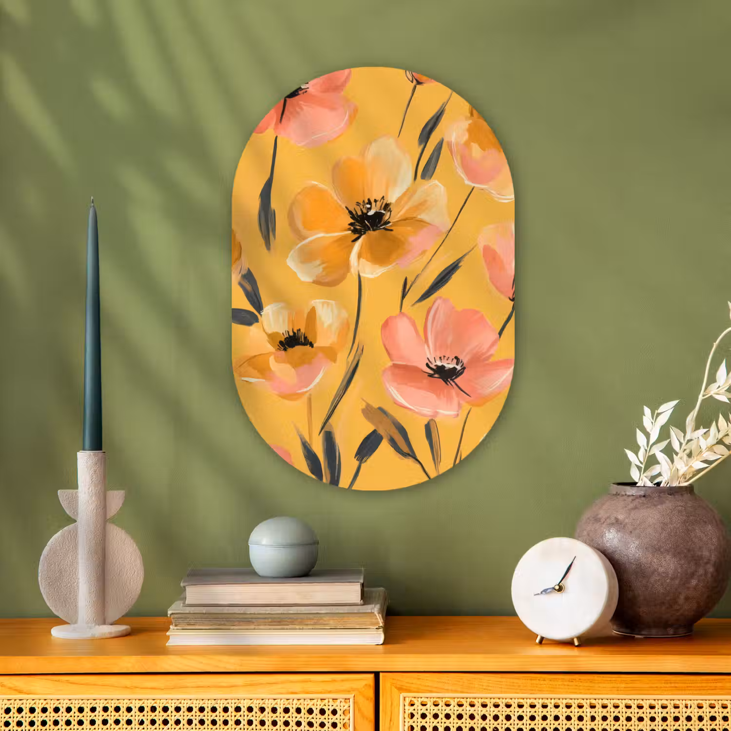Bloemen - Geschilderd - Geel Wandcirkel Ovaal Forex klein -sfeer2