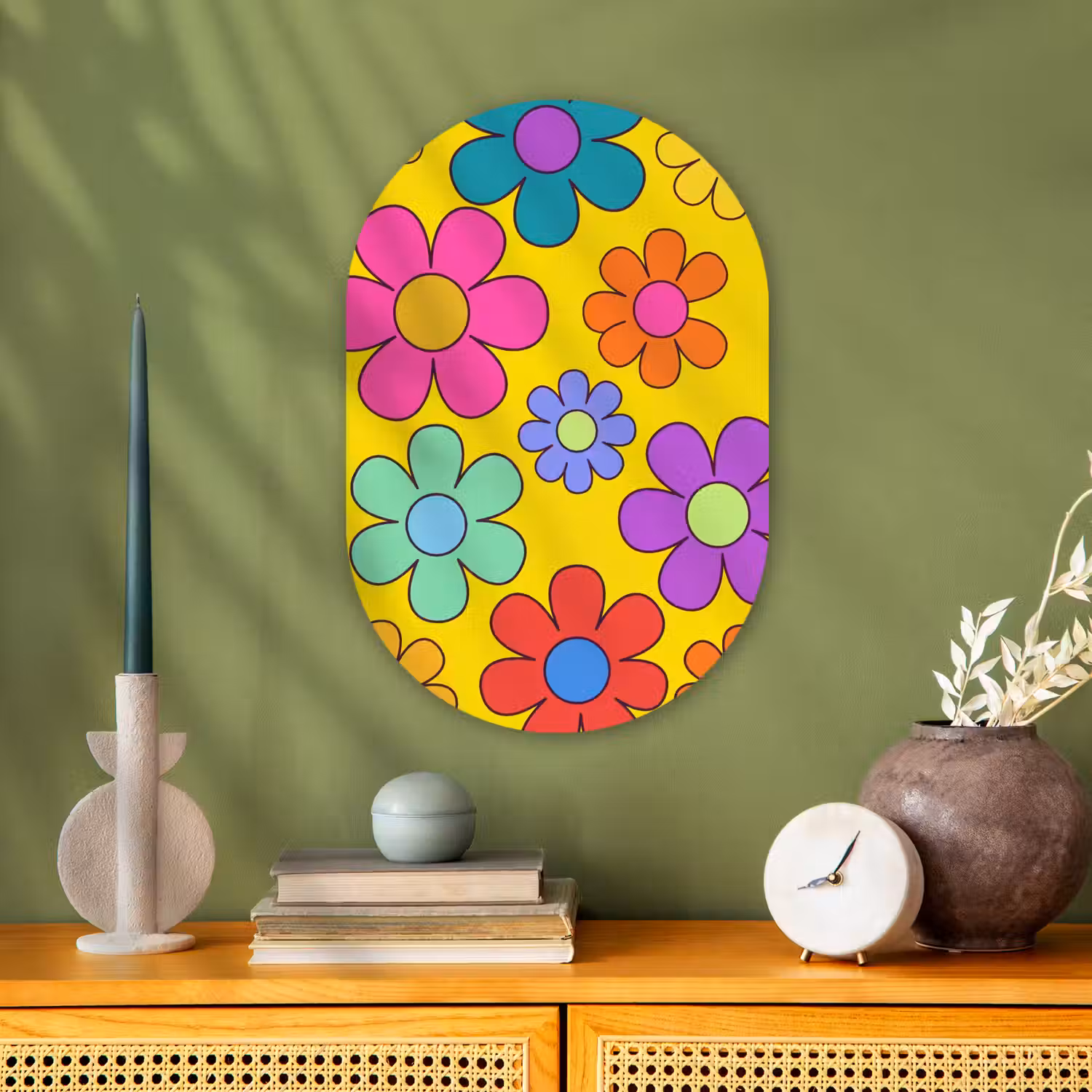 Bloemen - Illustratie - Kleurrijk Wandcirkel Ovaal Forex klein -sfeer2