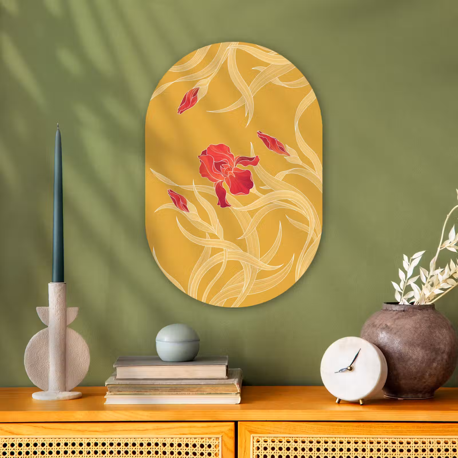 Muurovaal - Bloemen - Illustratie - Rood - Bloemen - Illustratie - Rood Wandcirkel Ovaal Forex klein