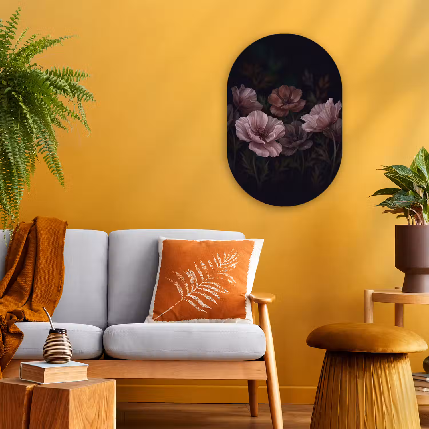 Bloemen - Natuur - Roze - Donker - Modern Wandcirkel Ovaal Forex klein -sfeer4
