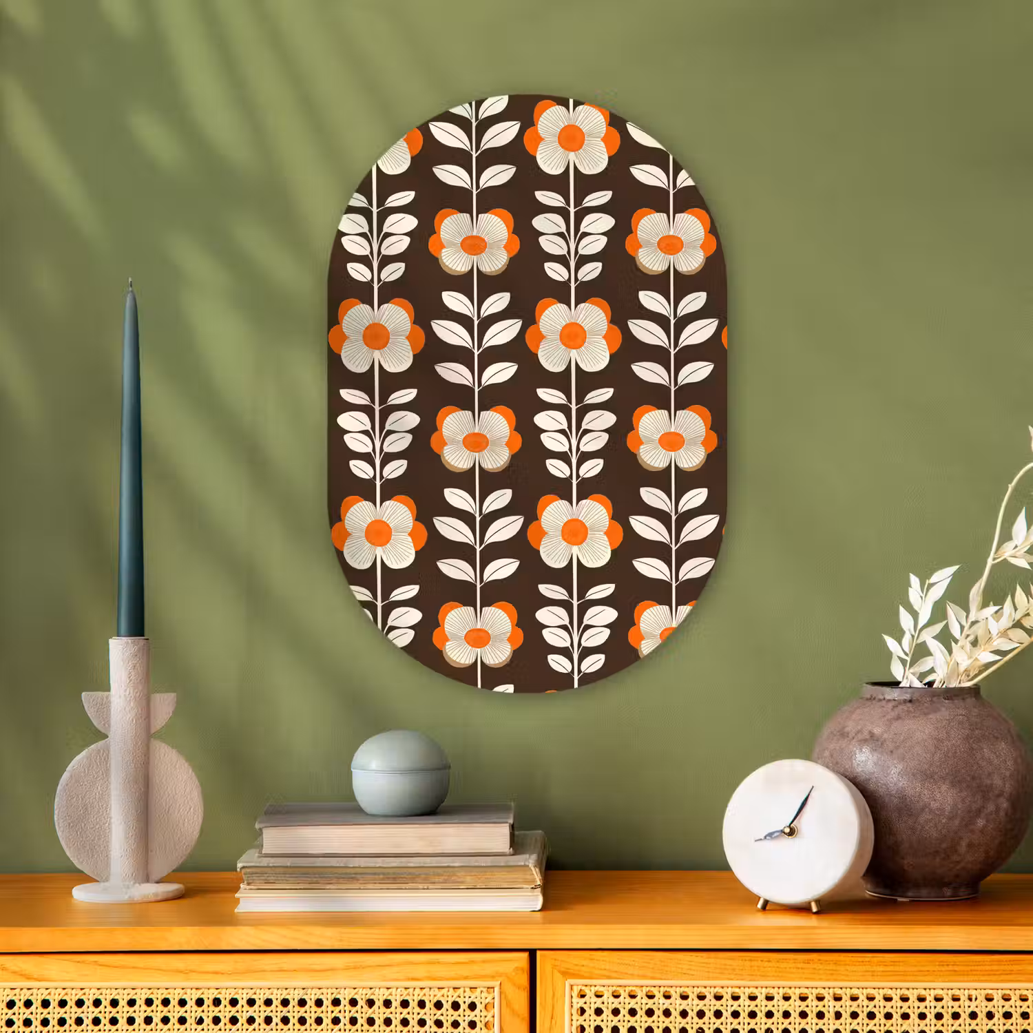 Bloemen - Retro - Bruin Wandcirkel Ovaal Forex klein 630 -sfeer2