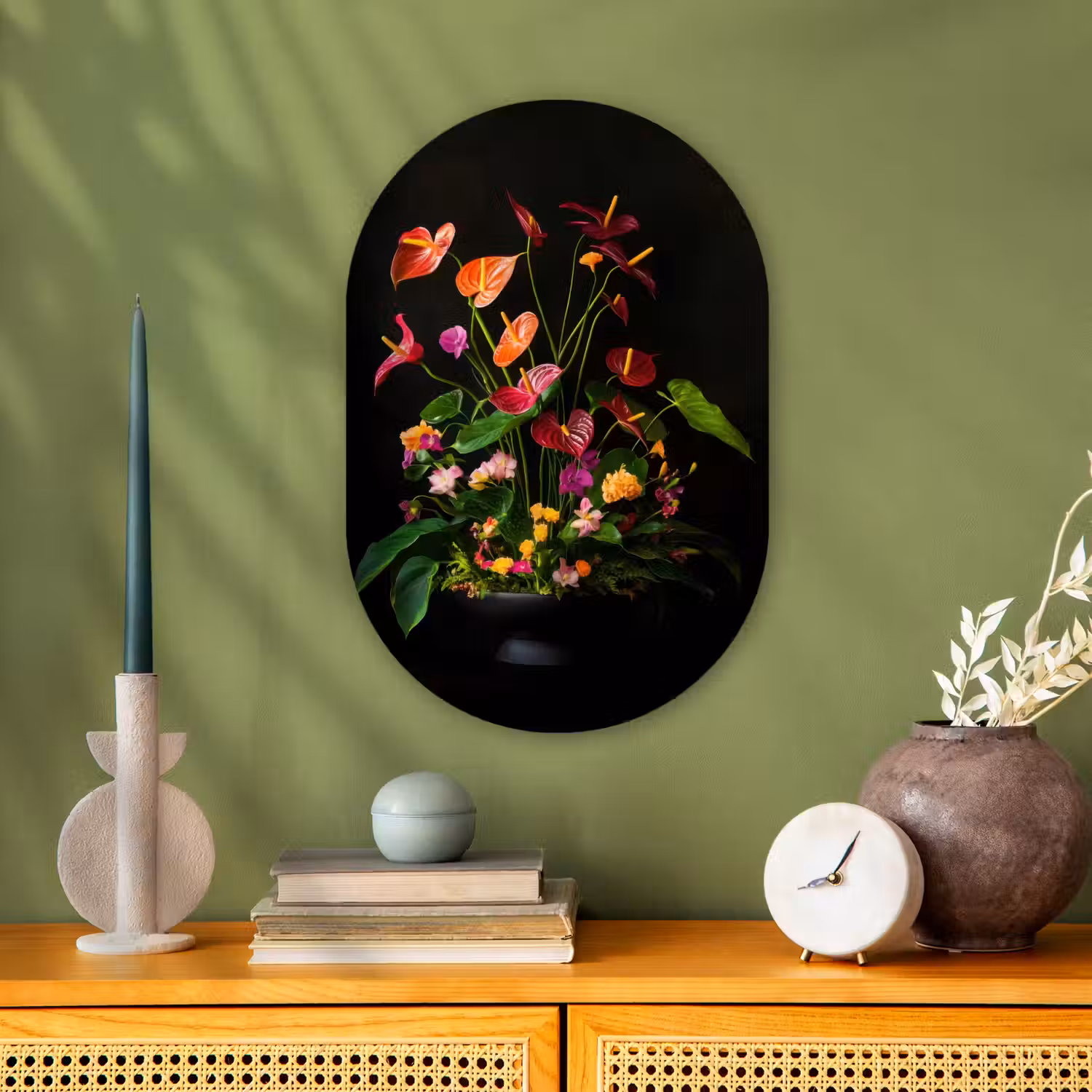 Bloemen - Vaas - Kleurrijk Wandcirkel Ovaal Forex klein -sfeer2