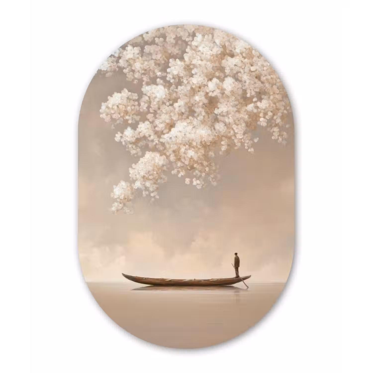 Bloesems - Wit - Boot - Minimalistisch Wandcirkel Ovaal Forex klein -3d