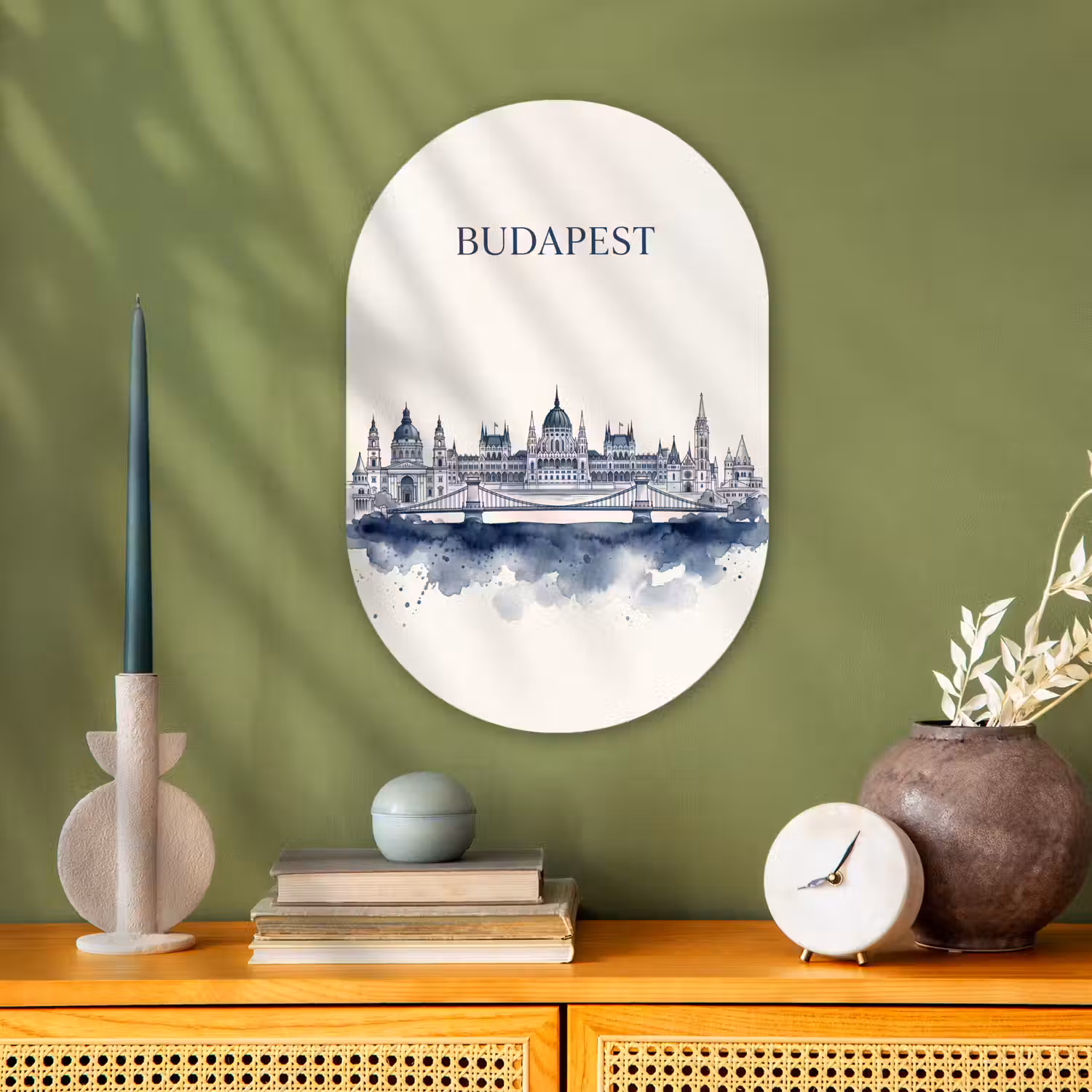 Boedapest - Skyline - Architectuur - Aquarel - Blauw Wandcirkel Ovaal Forex klein -sfeer2
