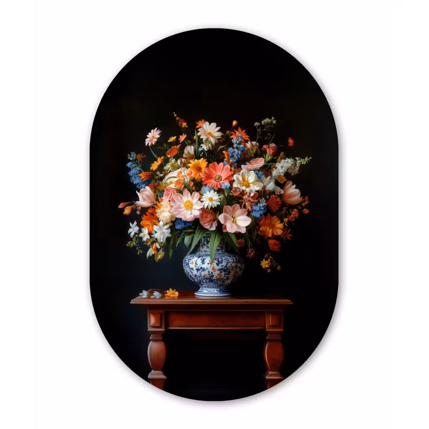 Boeket - Roze - Bloemen - Vaas Wandcirkel Ovaal Forex klein -3d