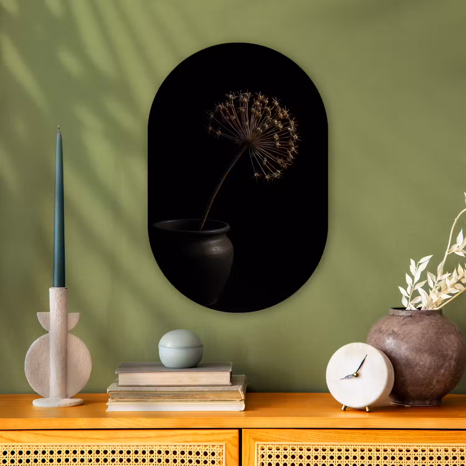 Bol - Gedroogd - Vaas - Zwart Wandcirkel Ovaal Forex klein -sfeer2