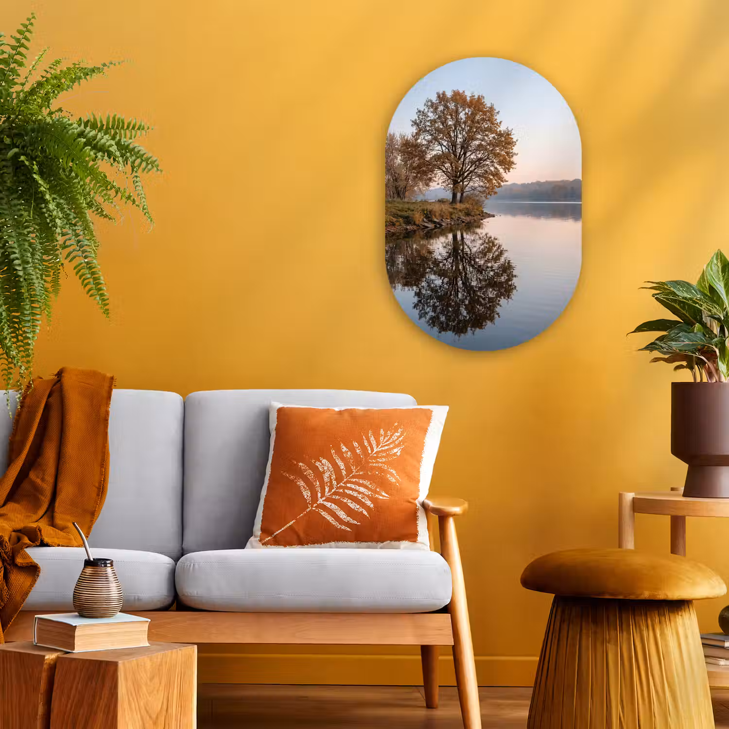 Bomen - Reflectie - Water - Zonsopgang - Serene Wandcirkel Ovaal Forex klein -sfeer4