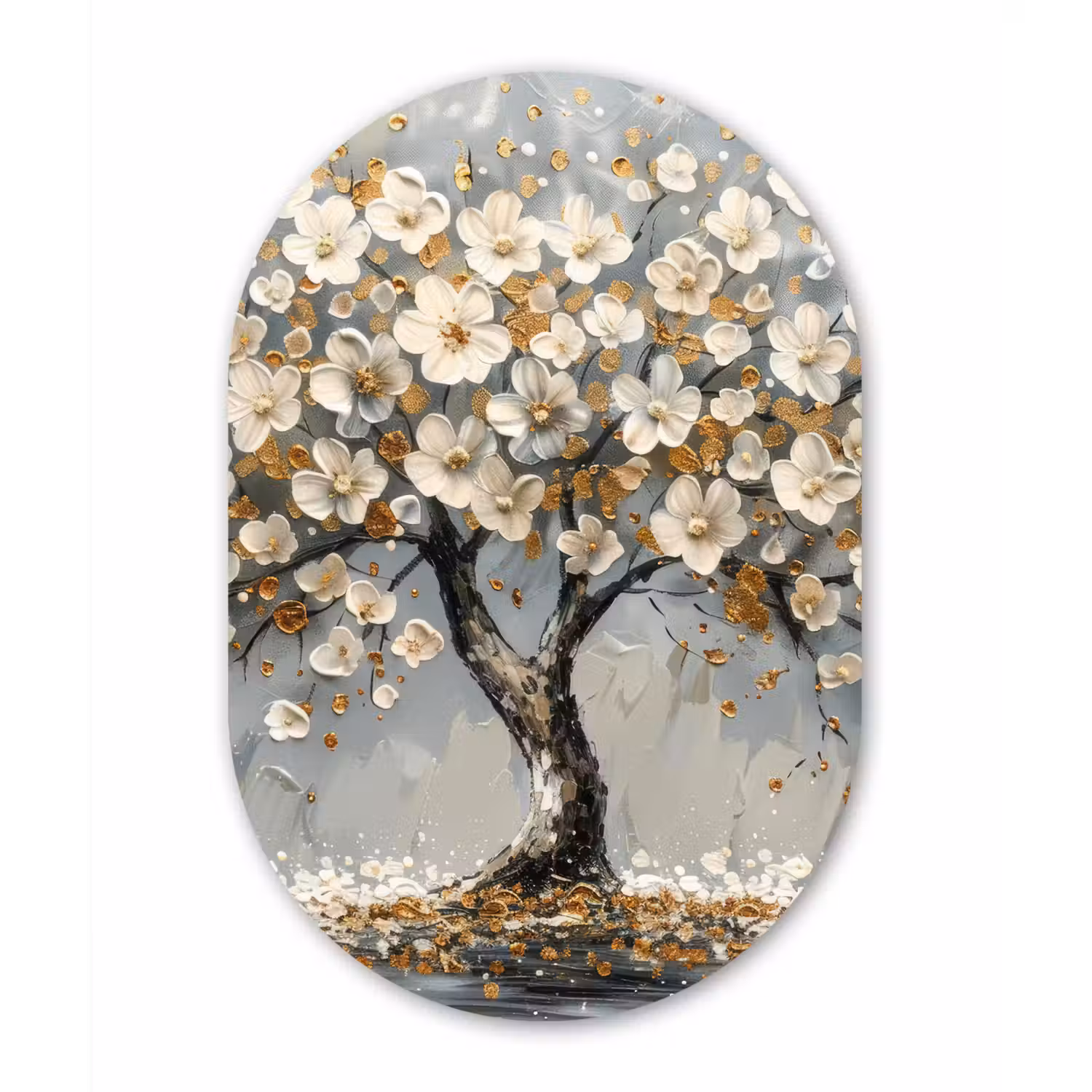 Boom - Bloemen - Wit - Natuur - Kunst Wandcirkel Ovaal Forex klein -3d