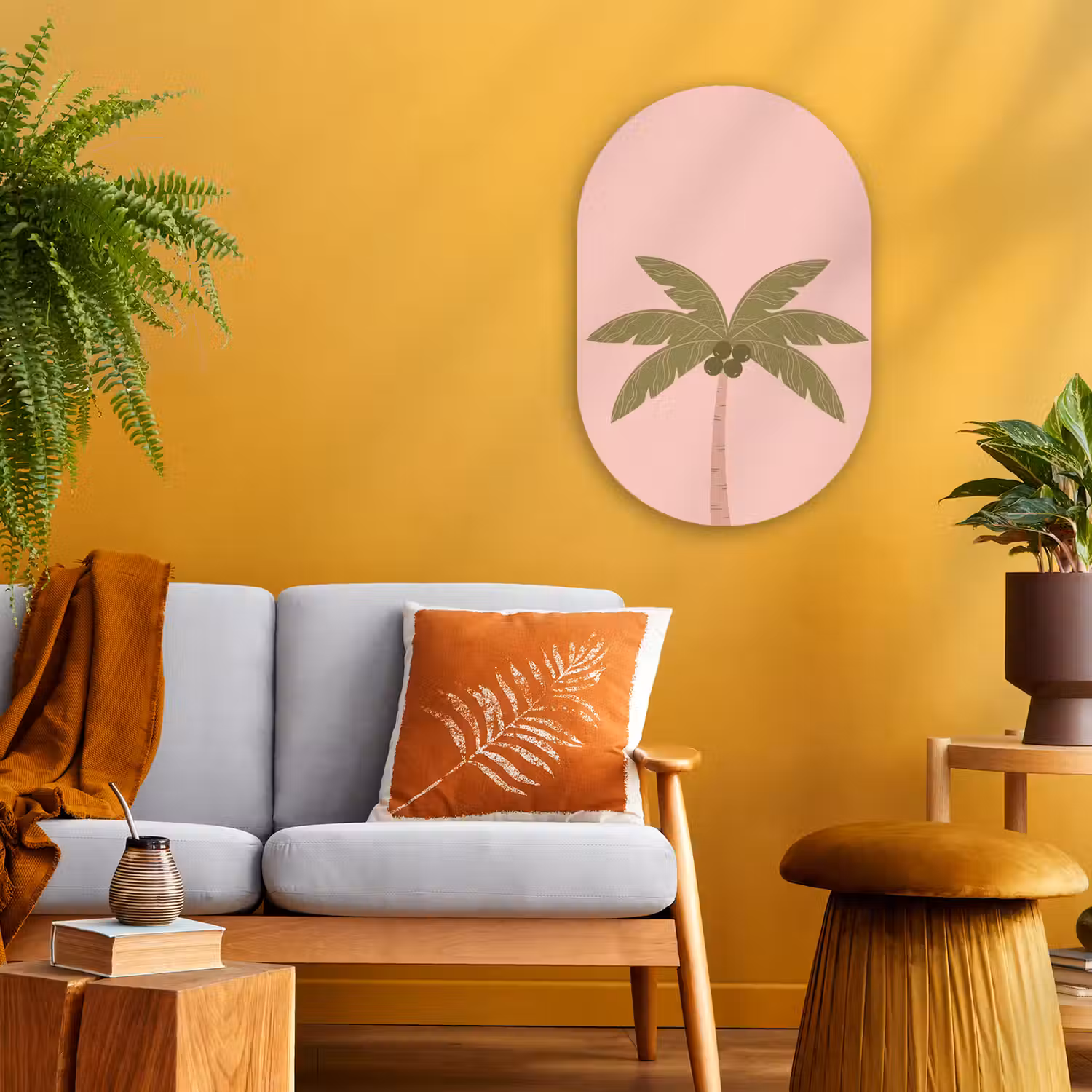 Boom - Palm - Natuur - Illustratie - Roze Wandcirkel Ovaal Forex klein -sfeer4