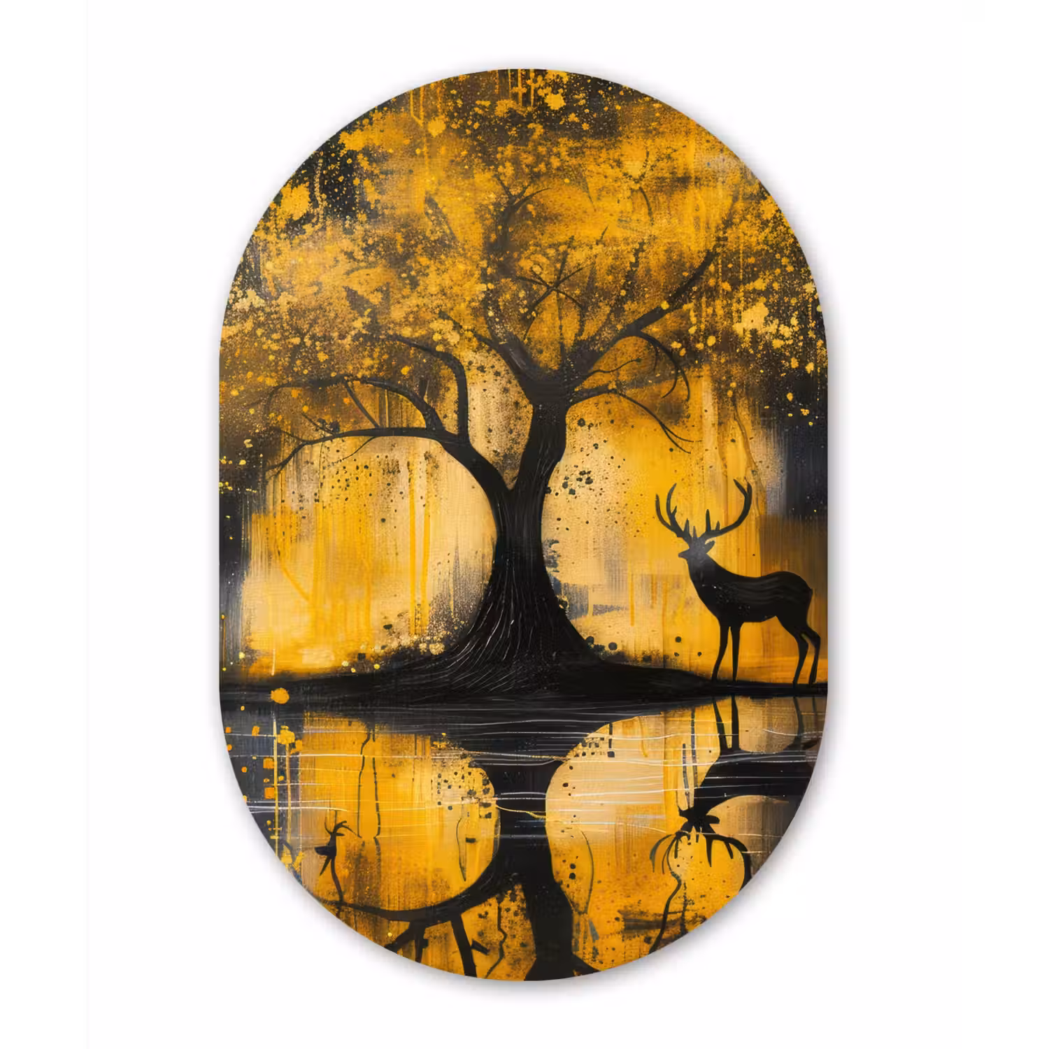 Boom - Verflook - Hert - Natuur - Goud Wandcirkel Ovaal Forex klein -3d