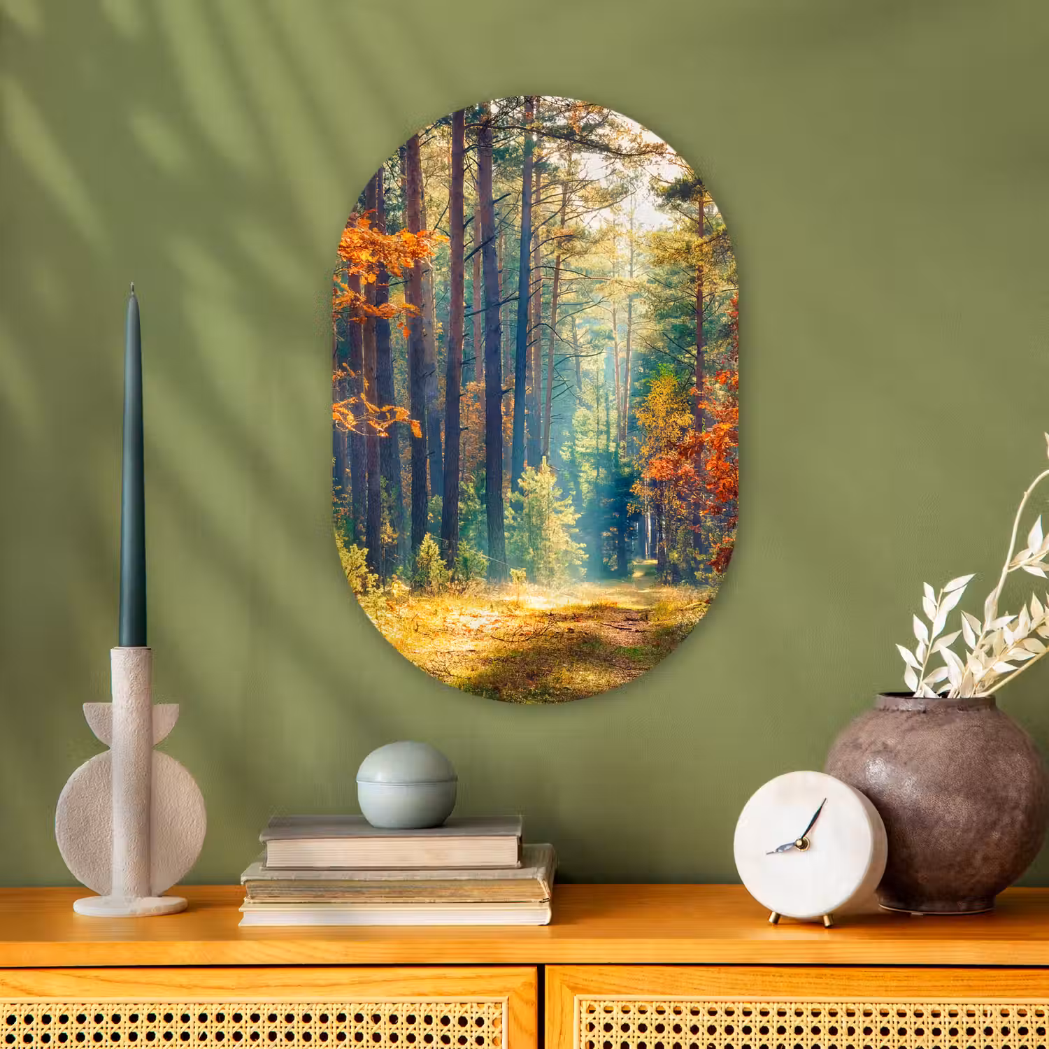 Bos - Zon - Natuur - Herfst Wandcirkel Ovaal Forex klein -sfeer2
