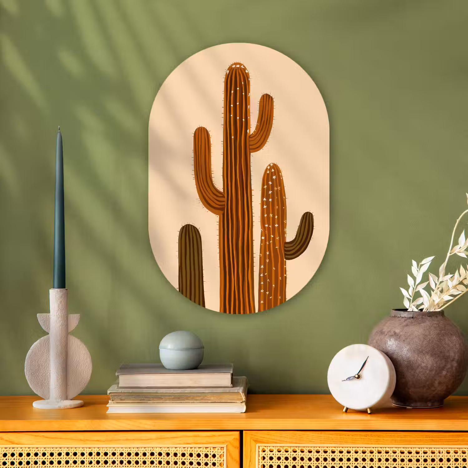 Cactus - Woestijn - Zand - Bruin Wandcirkel Ovaal Forex klein -sfeer2