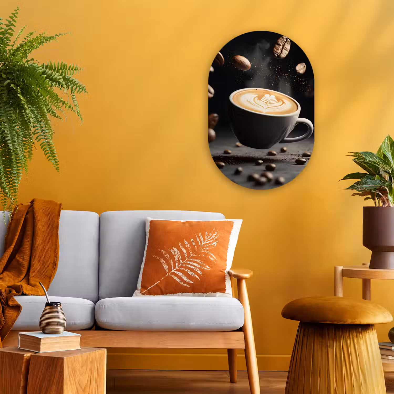 Cappuccino - Kop - Bonen - Bruin Wandcirkel Ovaal Forex klein -sfeer4