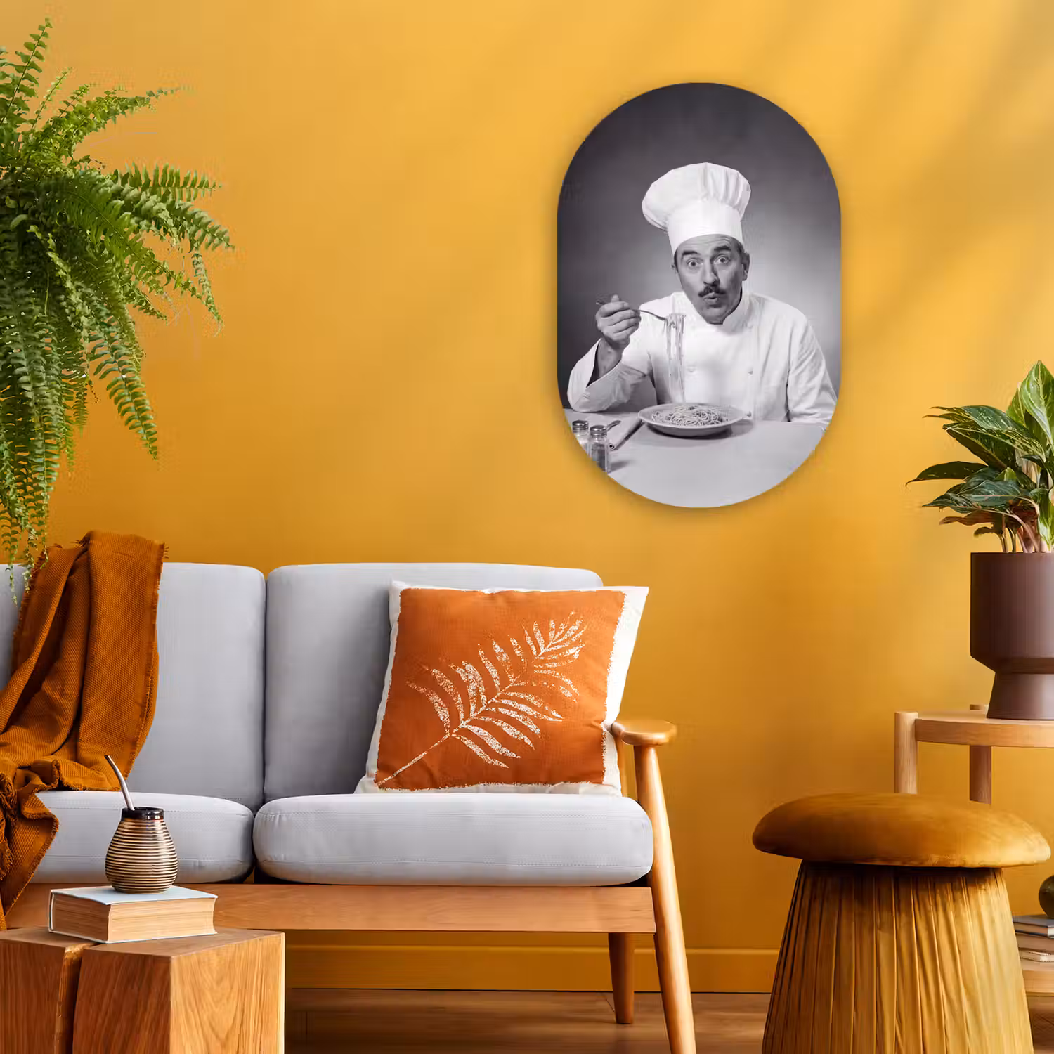 Chef - Spaghetti - Pasta Wandcirkel Ovaal Forex klein -sfeer4
