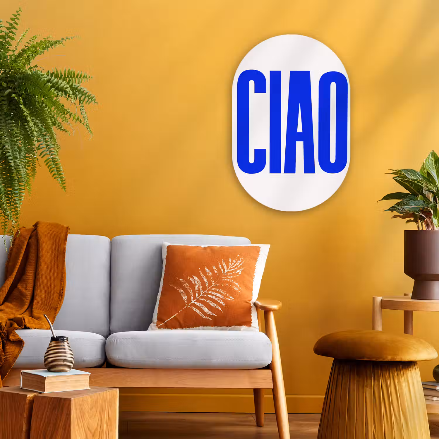 Ciao - Hoofdletters - Blauw - Minimalistisch Wandcirkel Ovaal Forex klein -sfeer4