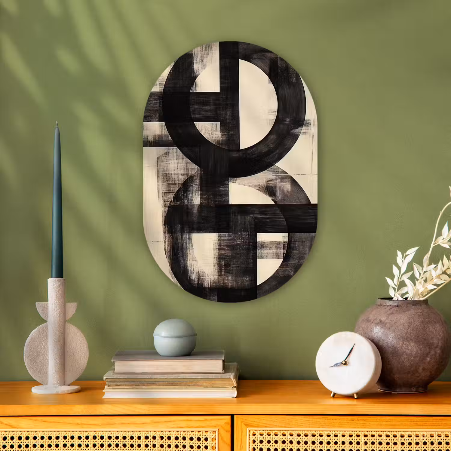 Cirkels - Balken - Zwart - Abstract Wandcirkel Ovaal Forex klein -sfeer2