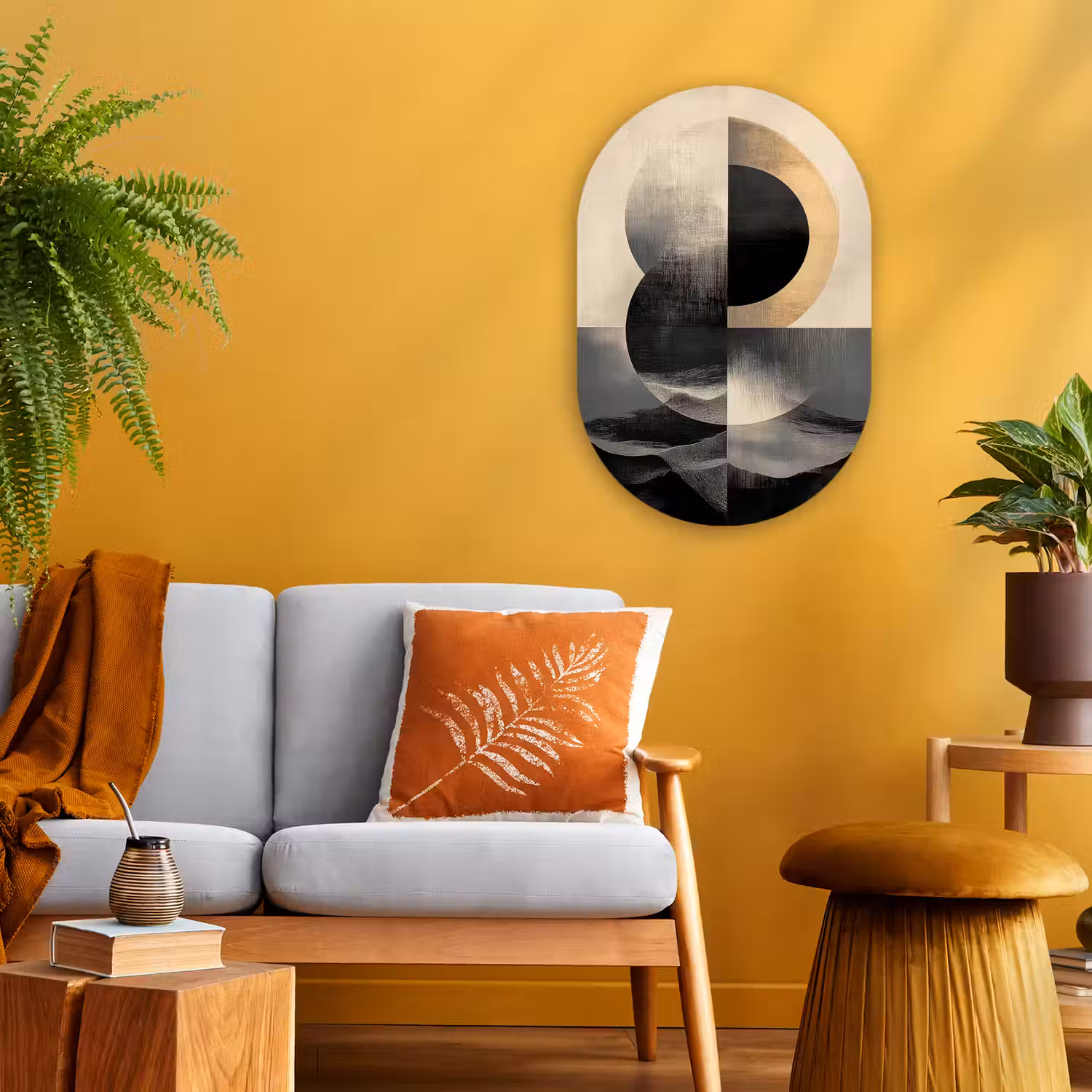 Cirkels - Schaduw - Abstract Wandcirkel Ovaal Forex klein -sfeer4