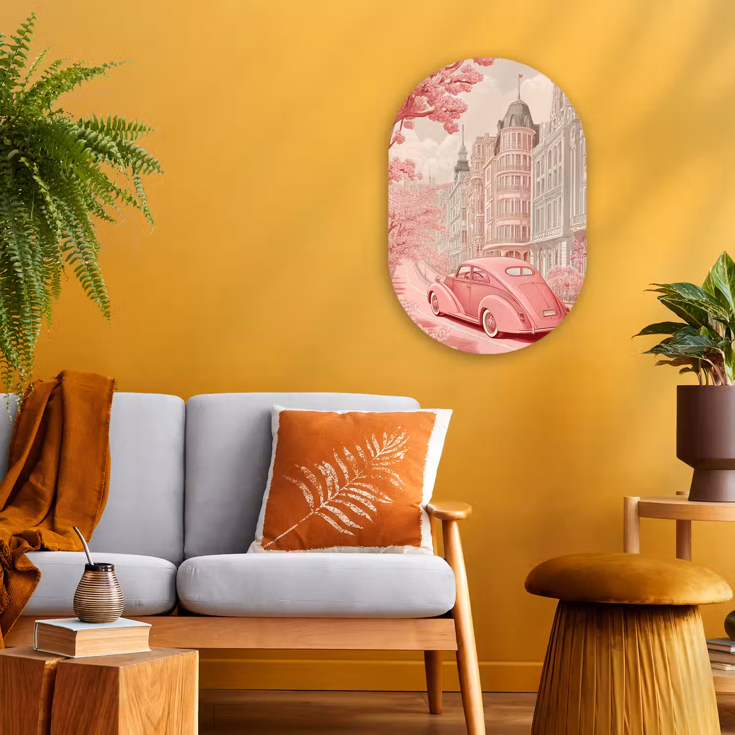City - Car - Pink Wandcirkel Ovaal Forex klein -sfeer4