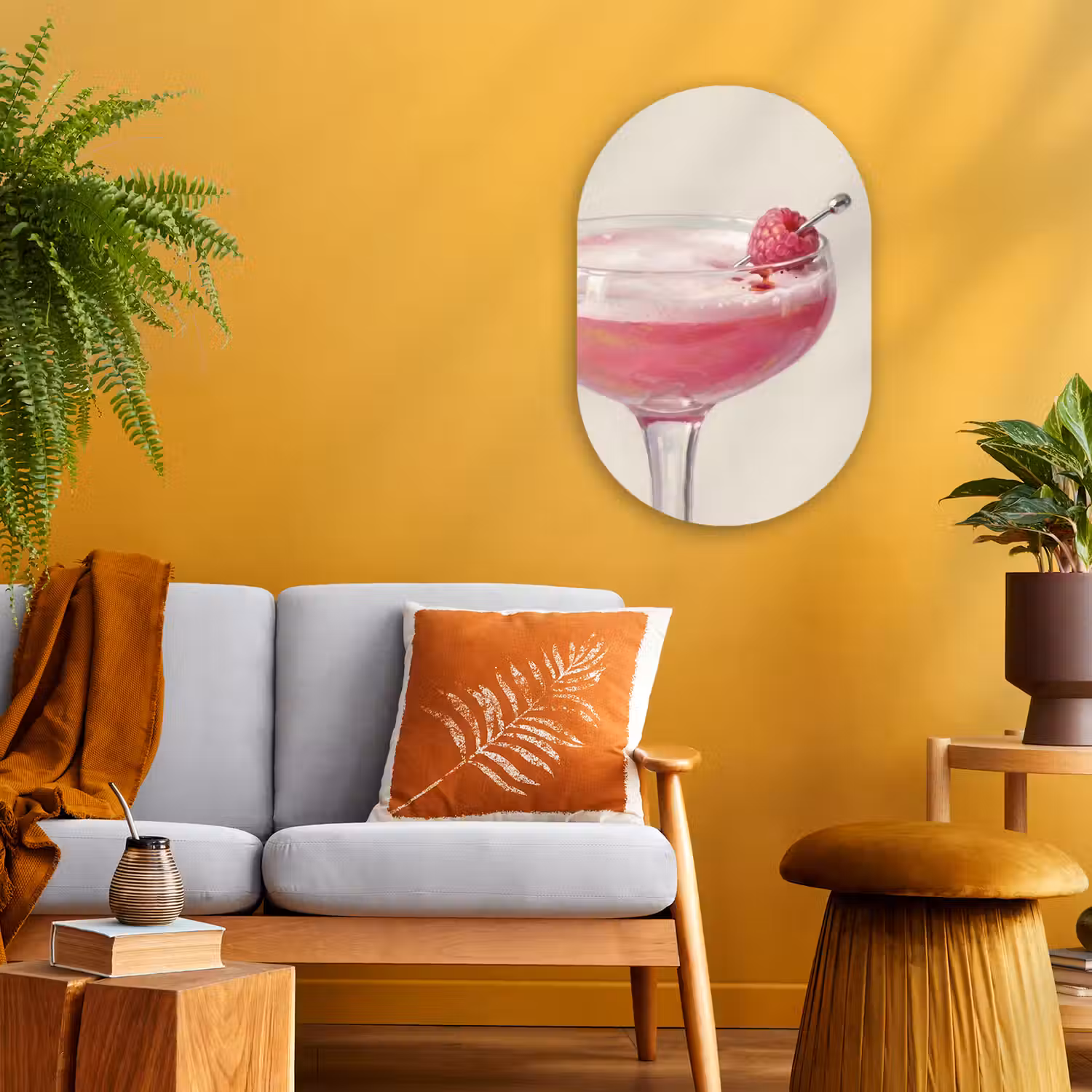 Cocktail - Framboos - Drank - Modern - Roze Wandcirkel Ovaal Forex klein -sfeer4