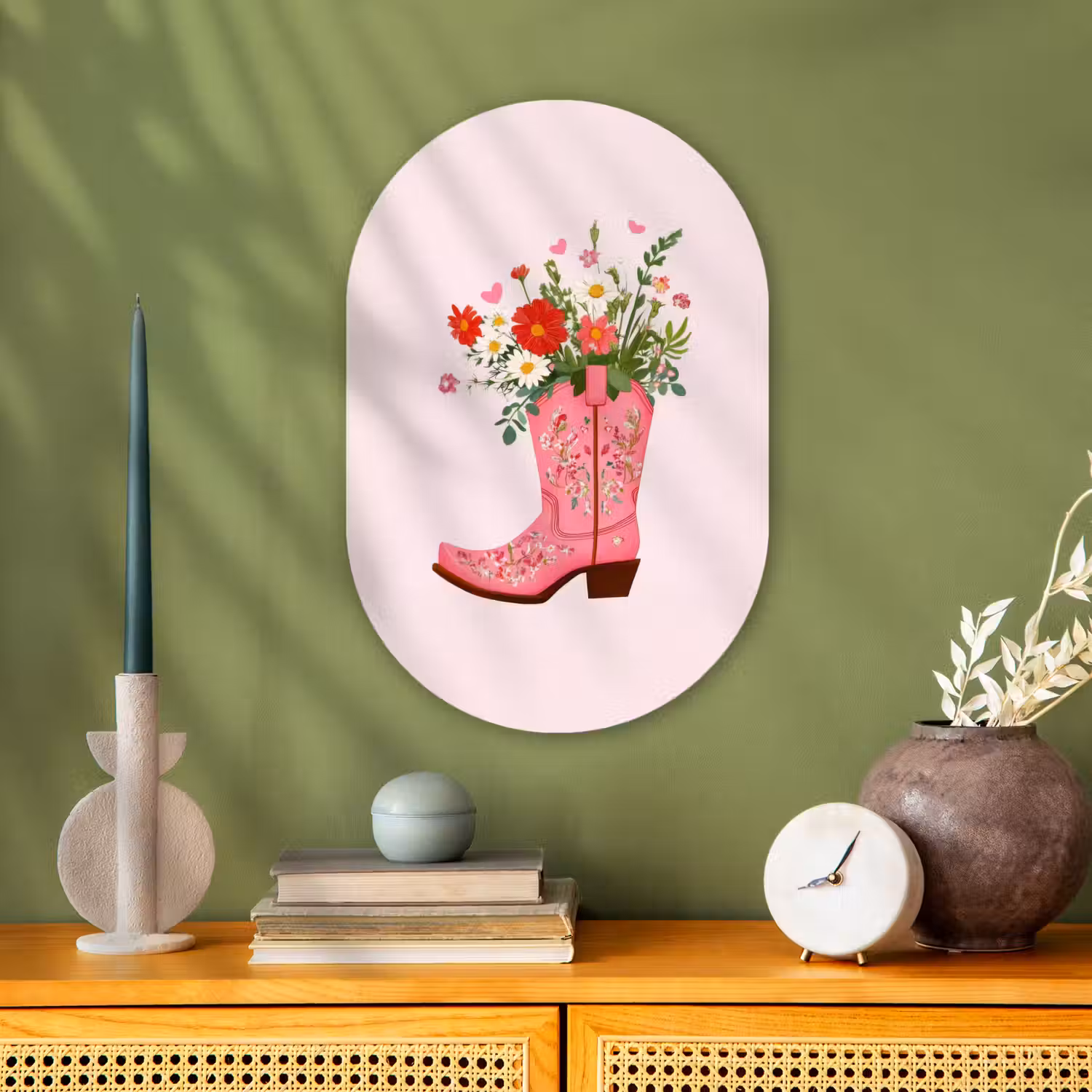 Cowboylaarzen - Roze - Boeket - Bloemen Wandcirkel Ovaal Forex klein -sfeer2