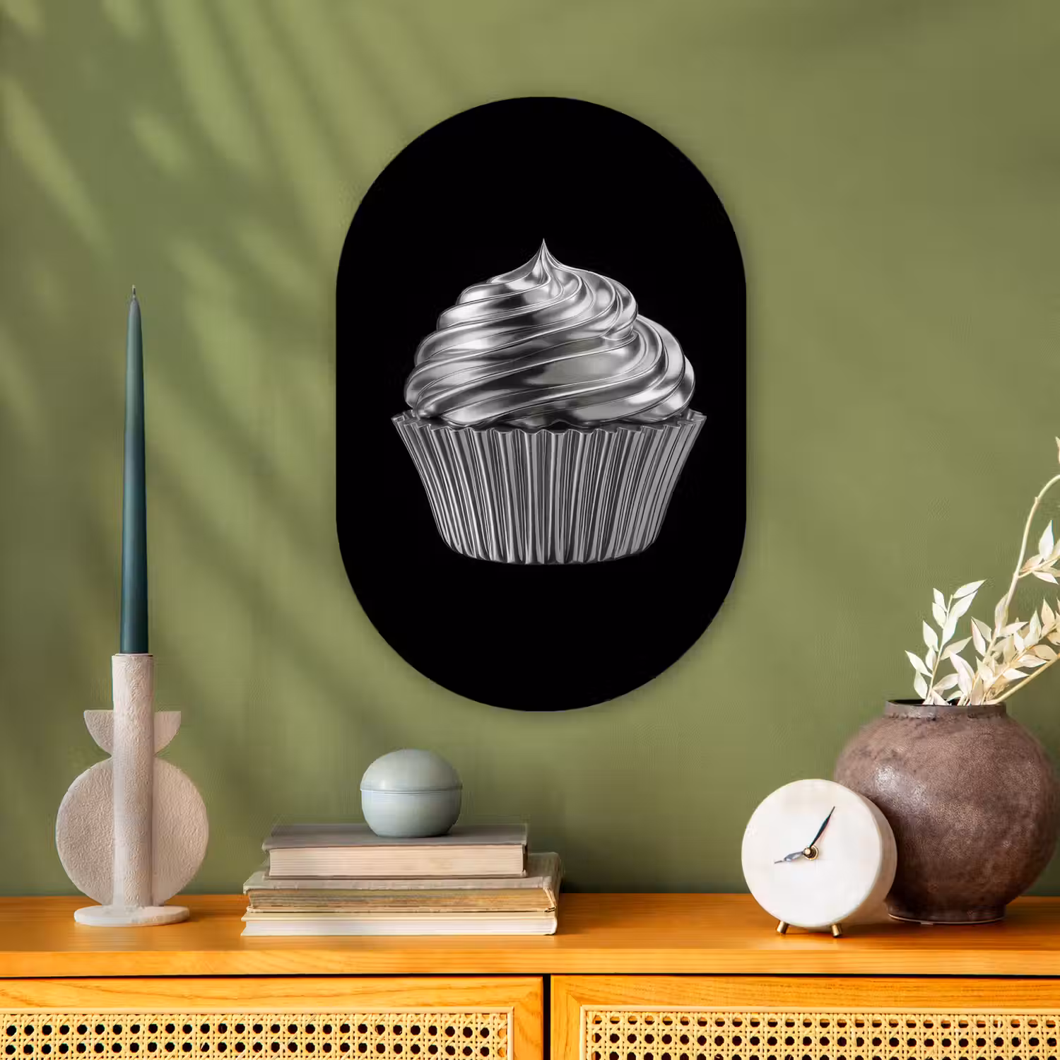 Cupcake - Luxueus - Zilver Wandcirkel Ovaal Forex klein -sfeer2