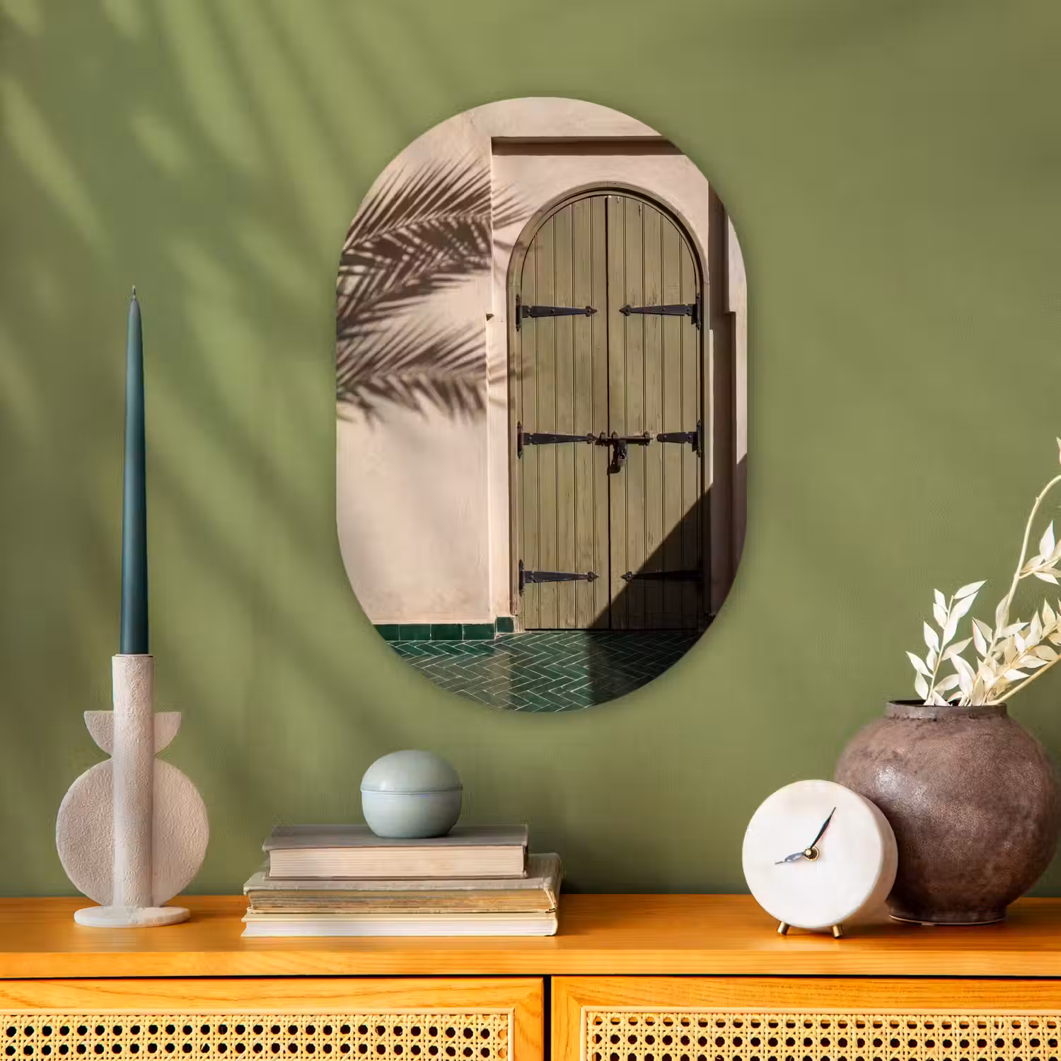 Deur - Hout - Architectuur - Groen - Rustiek Wandcirkel Ovaal Forex klein -sfeer2