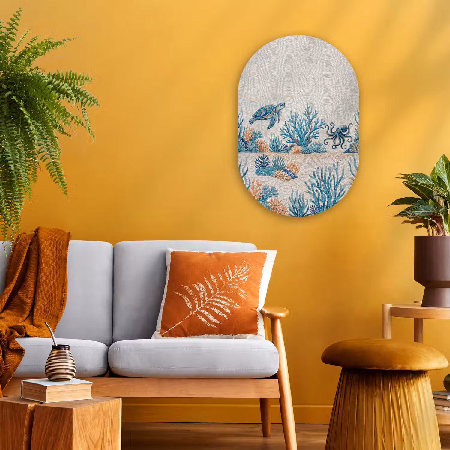 Dieren - Onderwater - Natuur - Mozaïek - Blauw Wandcirkel Ovaal Forex klein -sfeer4