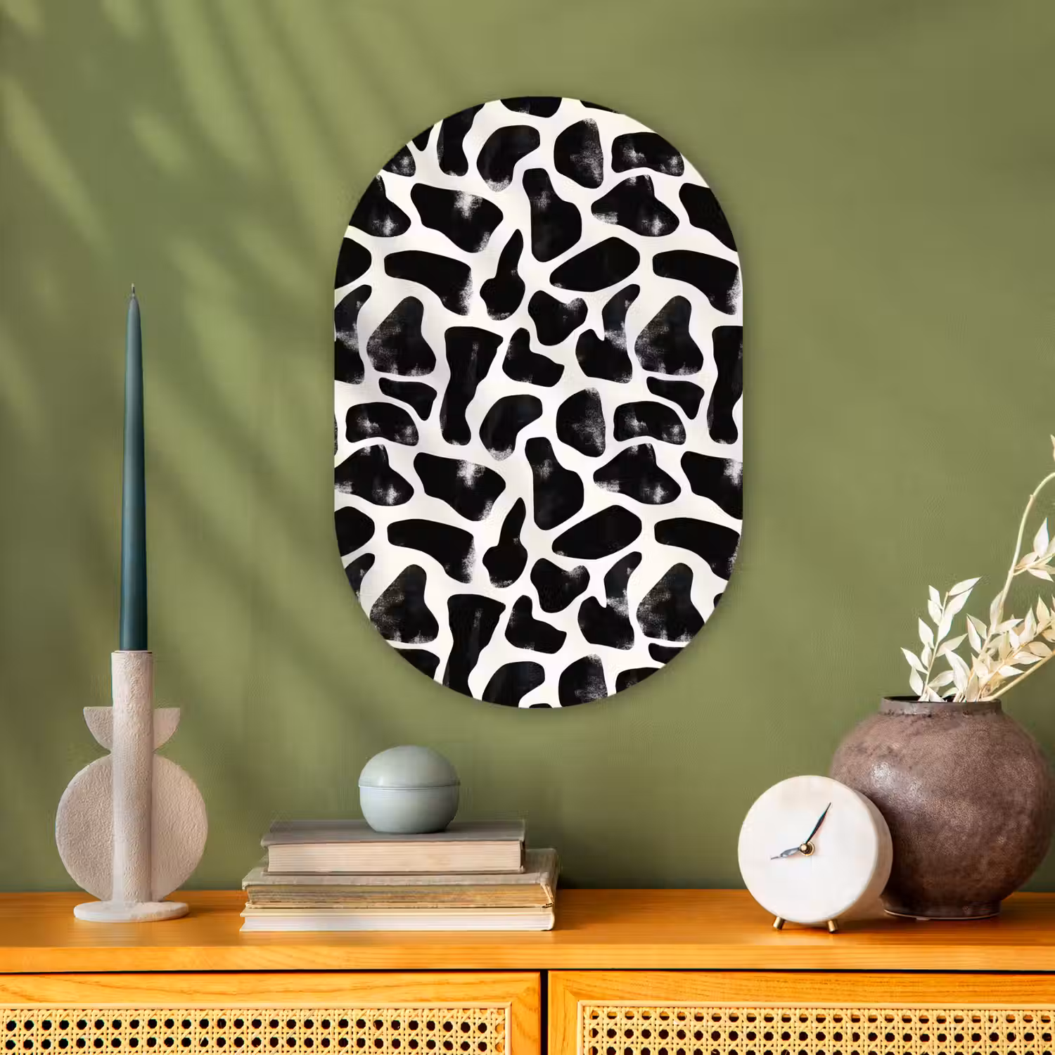 Dierenpatroon - Vlekken - Zwart - Wit Wandcirkel Ovaal Forex klein 630 -sfeer2