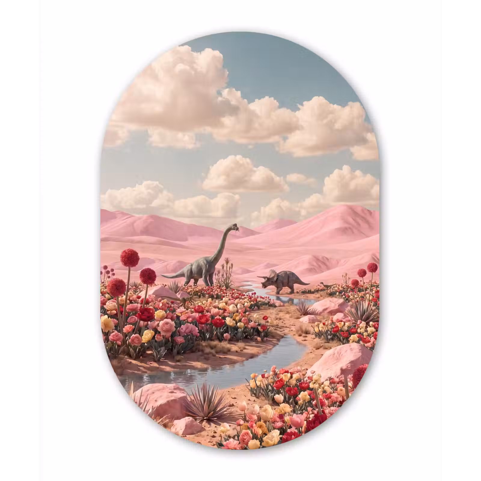 Muurovaal - Dinosaurus - Roze - Landschap - Dinosaurus - Roze - Landschap Wandcirkel Ovaal Forex klein