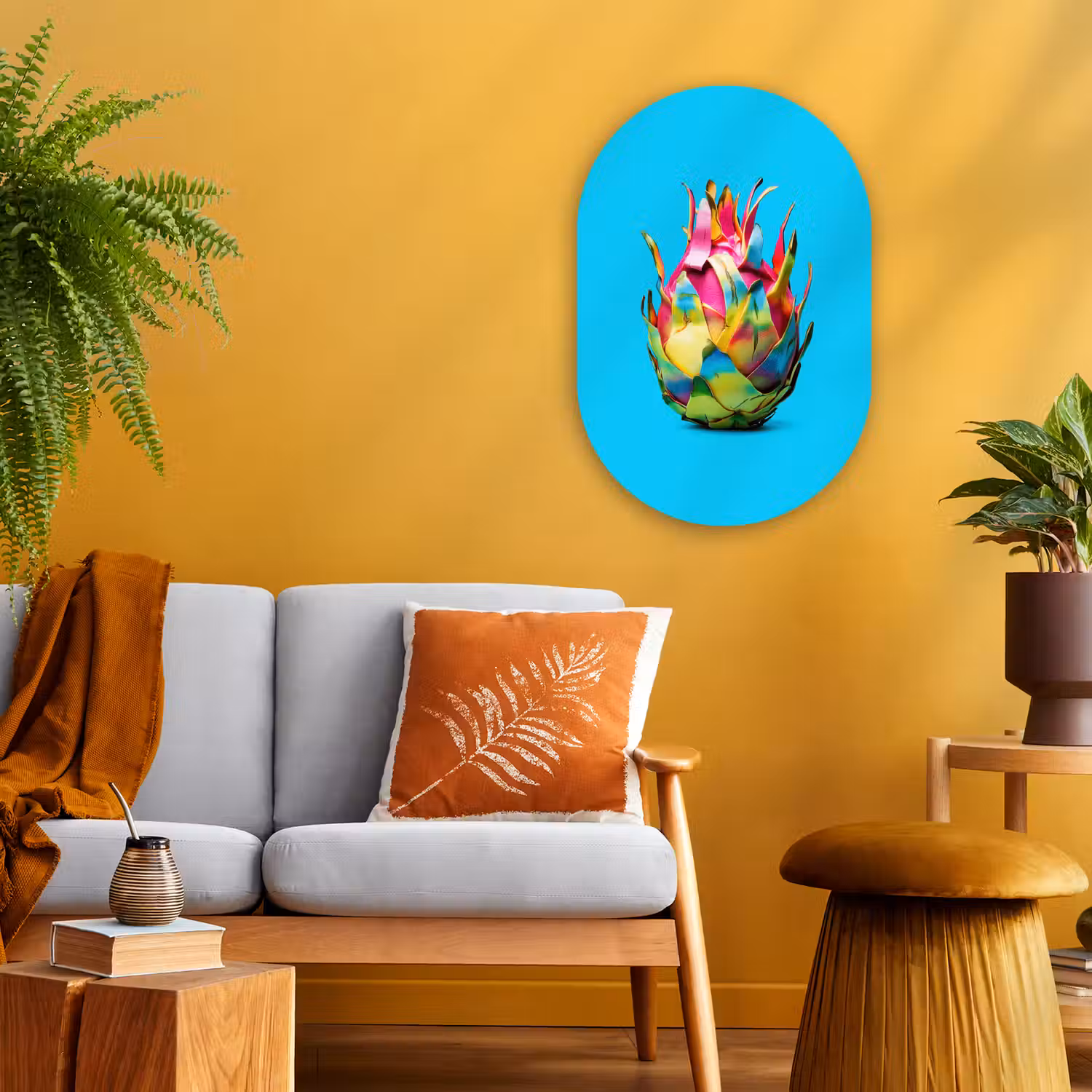 Drakenfruit - Blauw - Levendig Wandcirkel Ovaal Forex klein -sfeer4