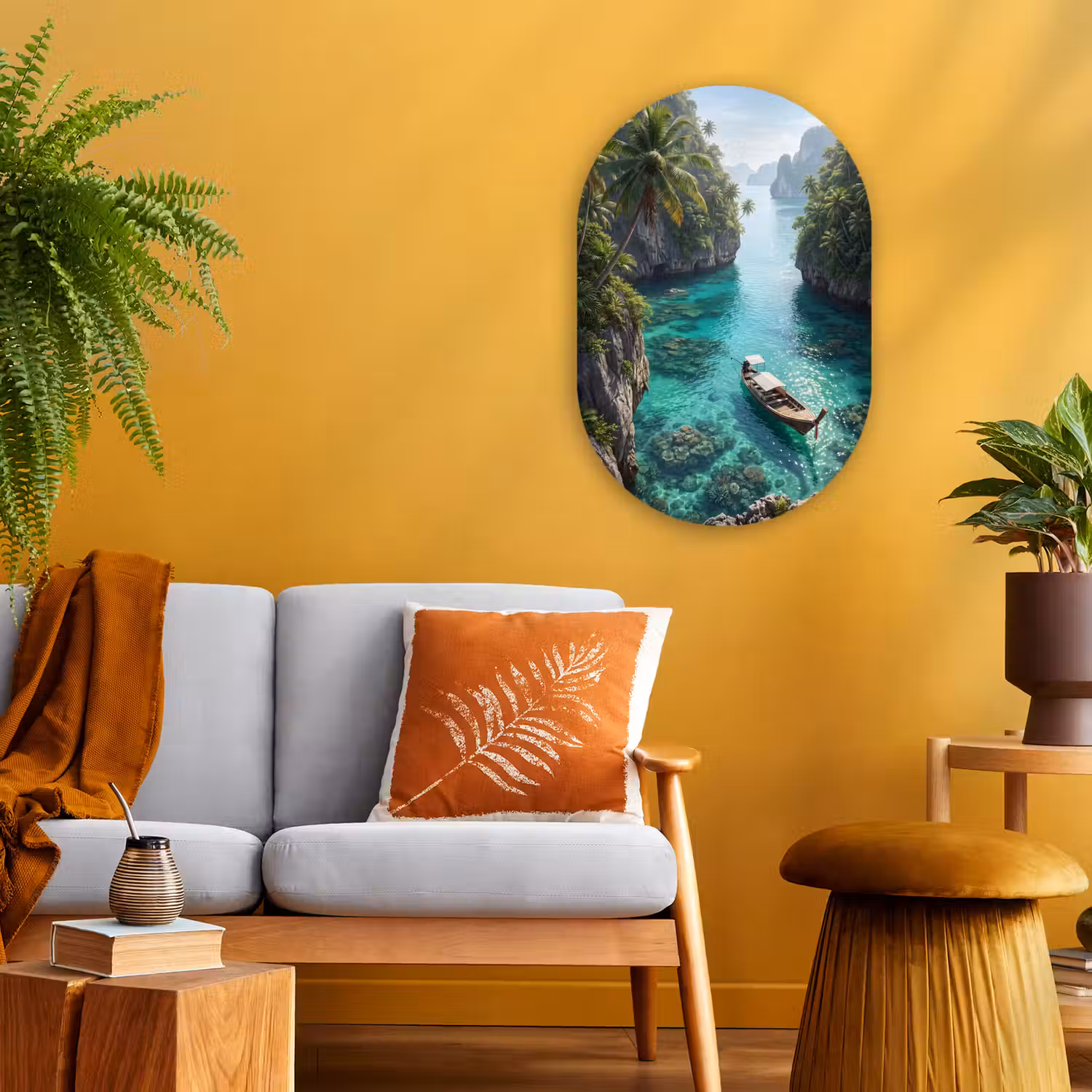 Eiland - Tropisch - Water - Palmbomen - Natuur Wandcirkel Ovaal Forex klein -sfeer4