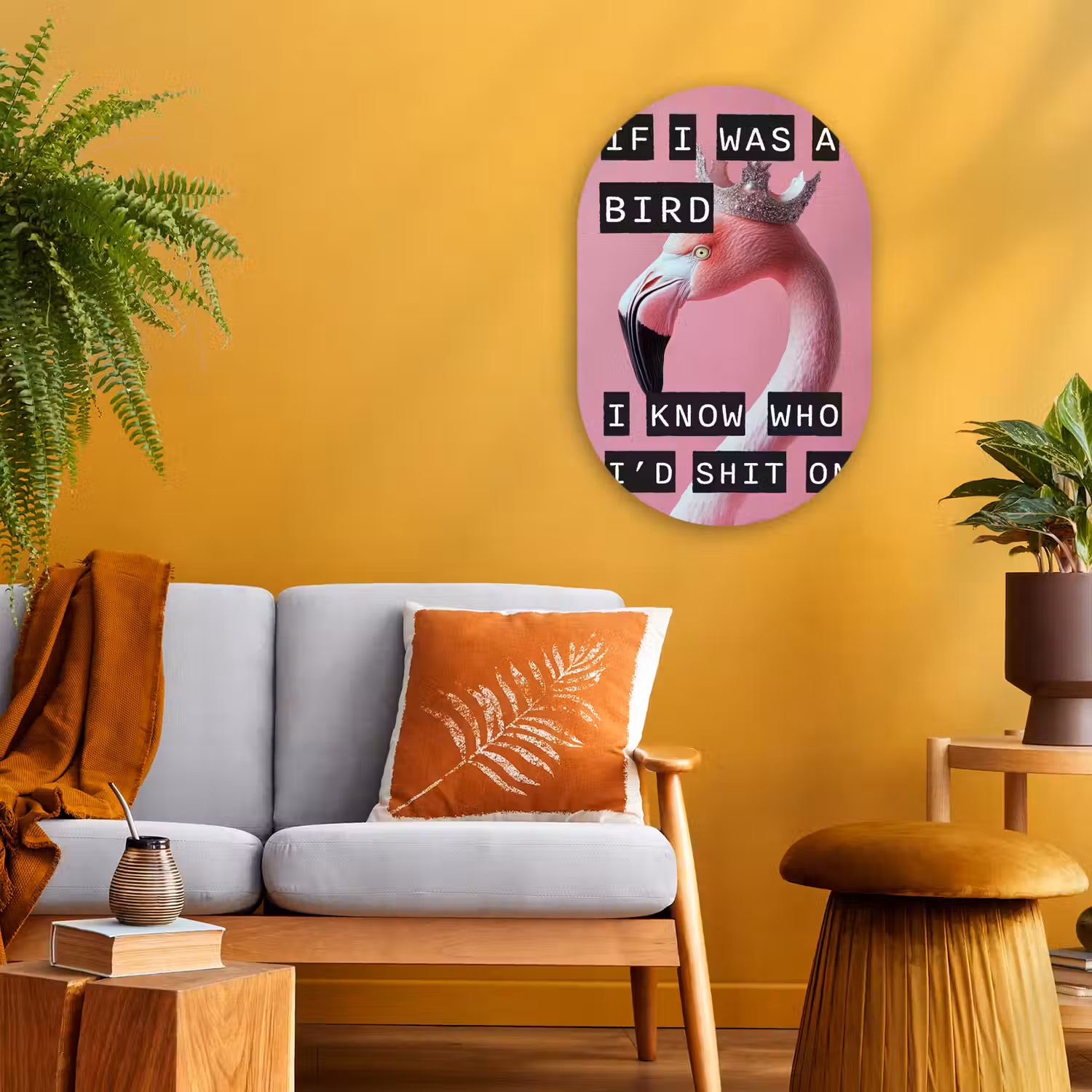 Flamingo - Roze - Vogel - Decoratie Wandcirkel Ovaal Forex klein -sfeer4