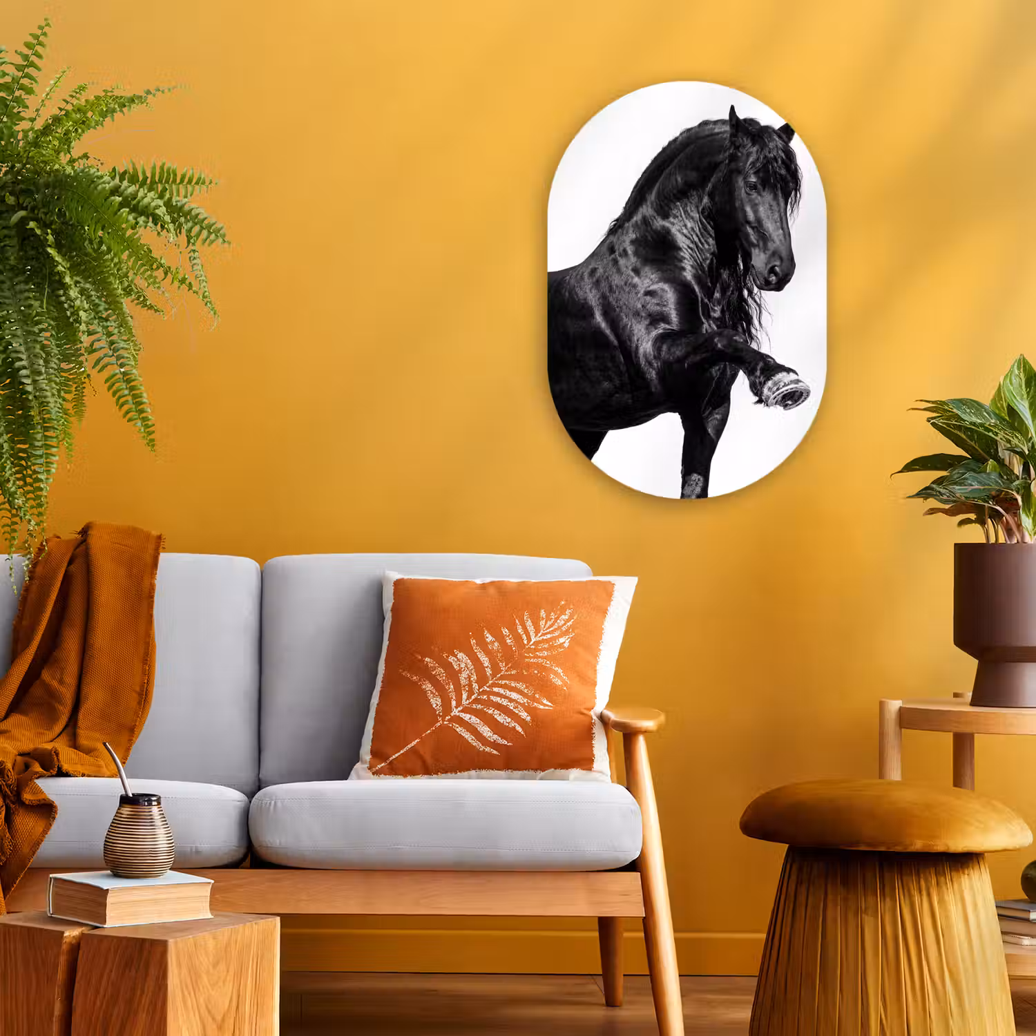 Fries - Hengst - Modern Wandcirkel Ovaal Forex klein -sfeer4