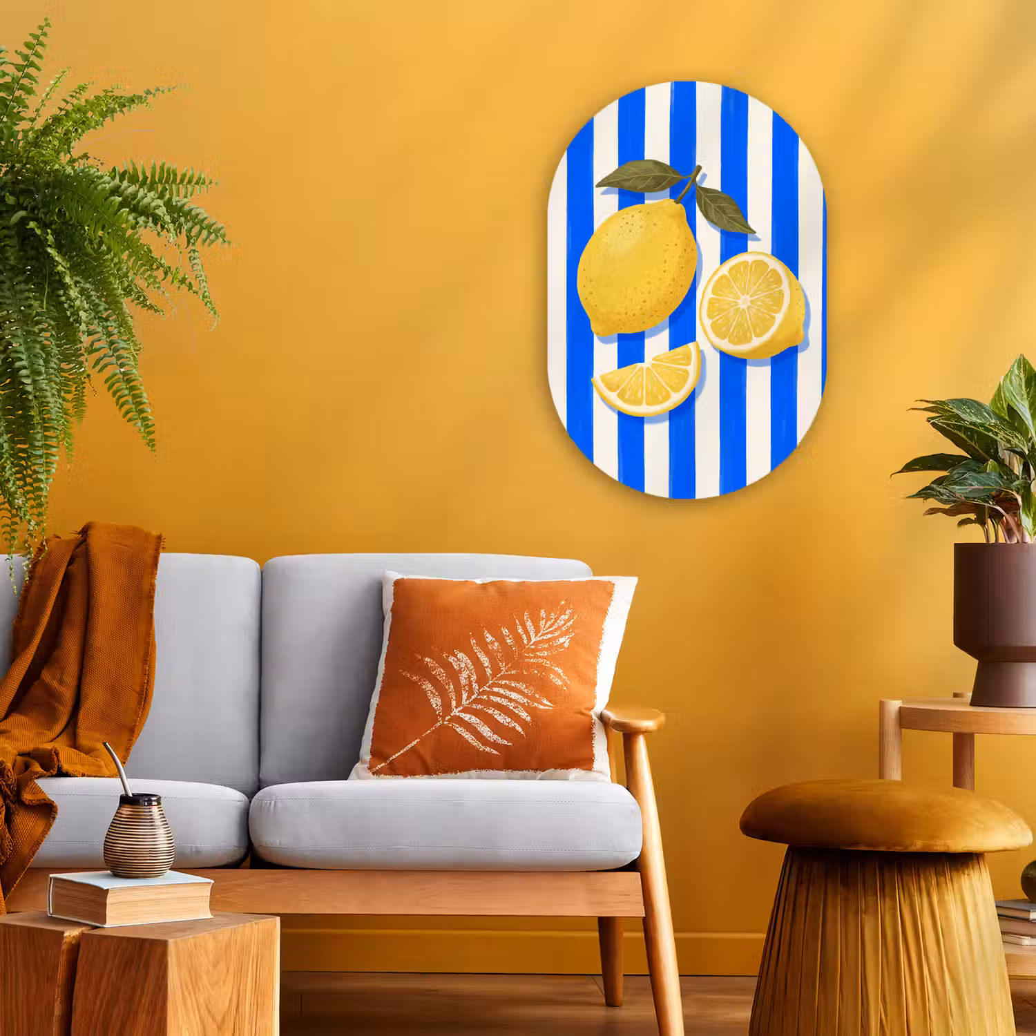 Fruit - Citroen - Zomer - Geel - Blauw Wandcirkel Ovaal Forex klein -sfeer4