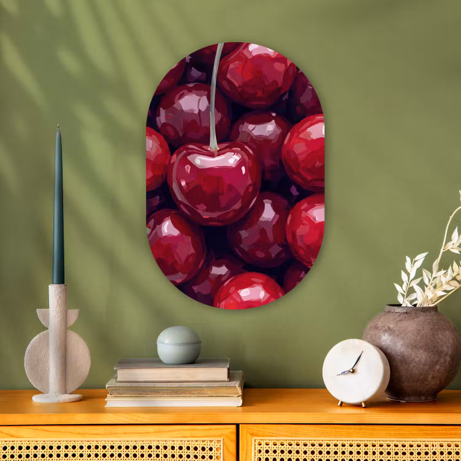 Fruit - Kersen - Eten - Modern - Rood Wandcirkel Ovaal Forex klein -sfeer2