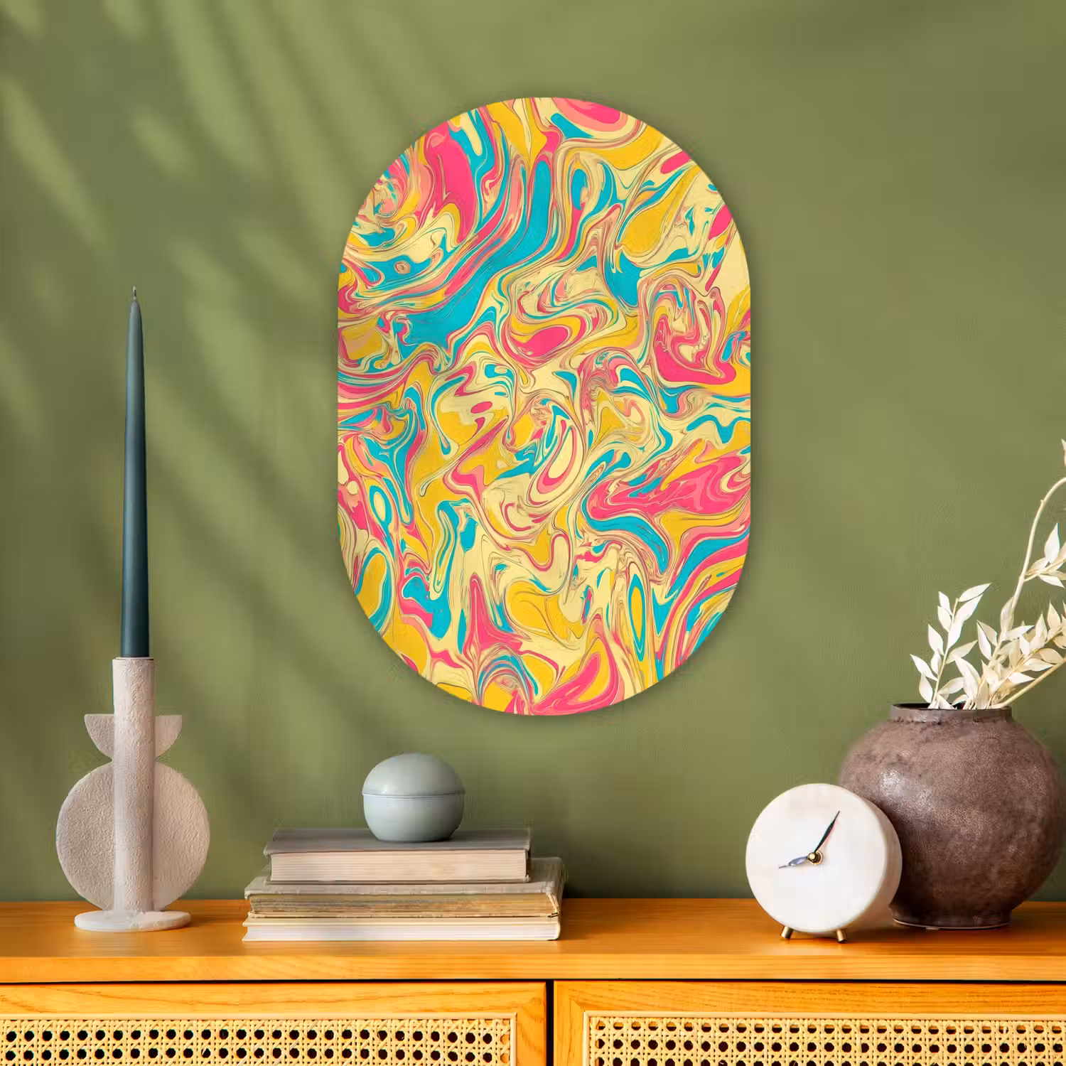 Geel - Roze - Blauw - Retro Wandcirkel Ovaal Forex klein -sfeer2