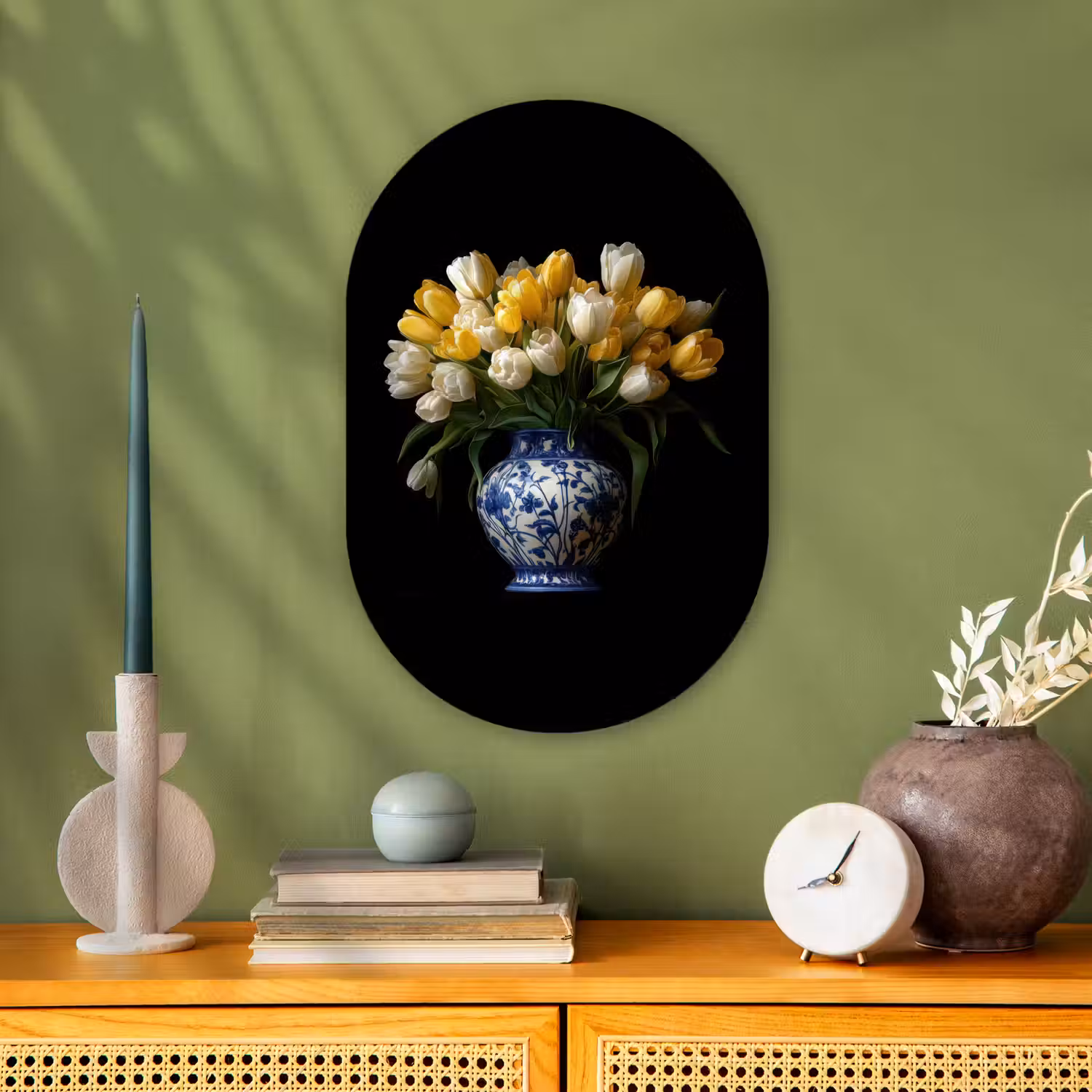 Geel - Tulpen - Vaas - Bloemen Wandcirkel Ovaal Forex klein -sfeer2