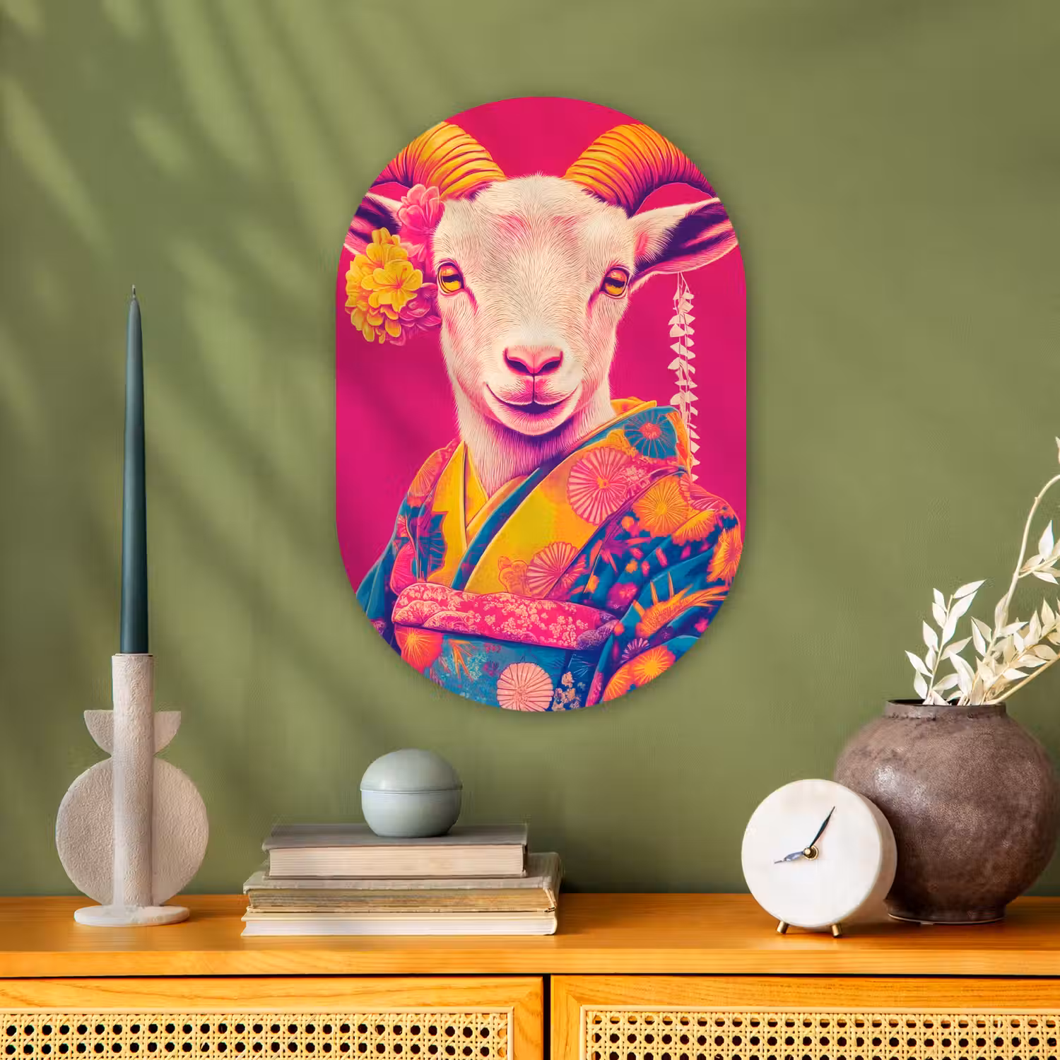 Geit - Hoorns - Kimono - Kleurrijk Wandcirkel Ovaal Forex klein -sfeer2