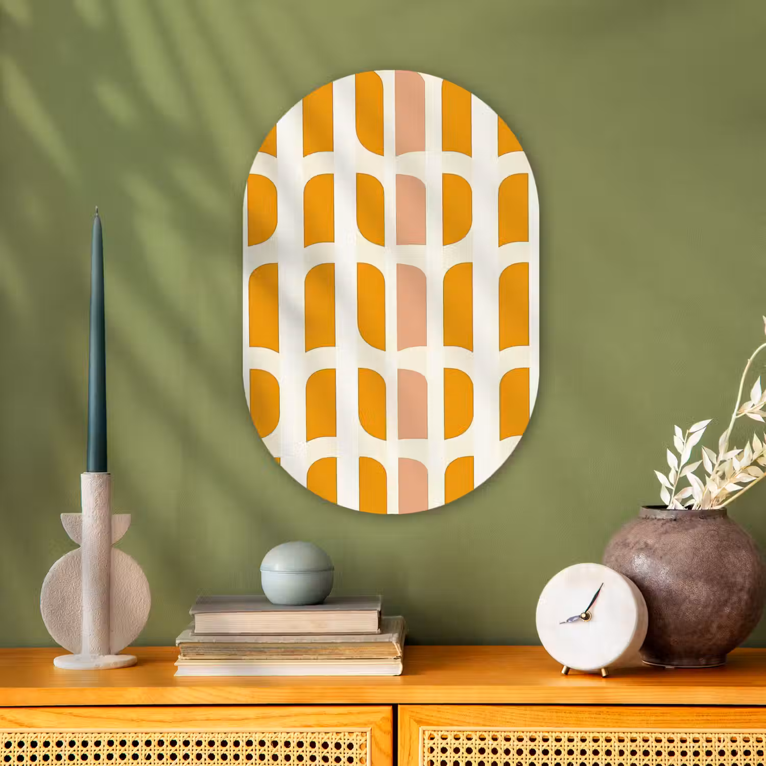 Geometrisch - Patroon - Geel - Roze Wandcirkel Ovaal Forex klein 630 -sfeer2
