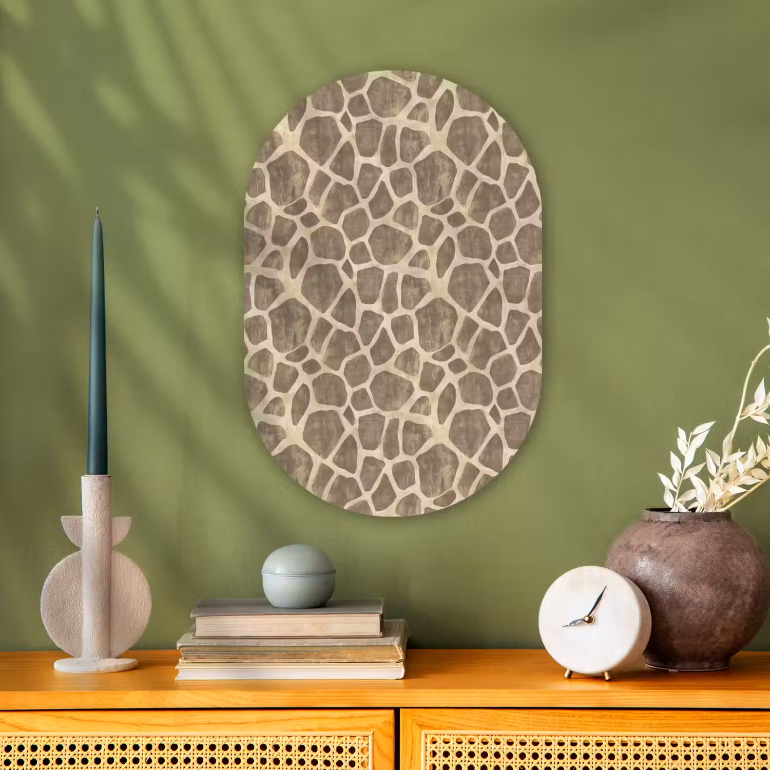 Giraf - Patroon - Beige - Bruin Wandcirkel Ovaal Forex klein 630 -sfeer2