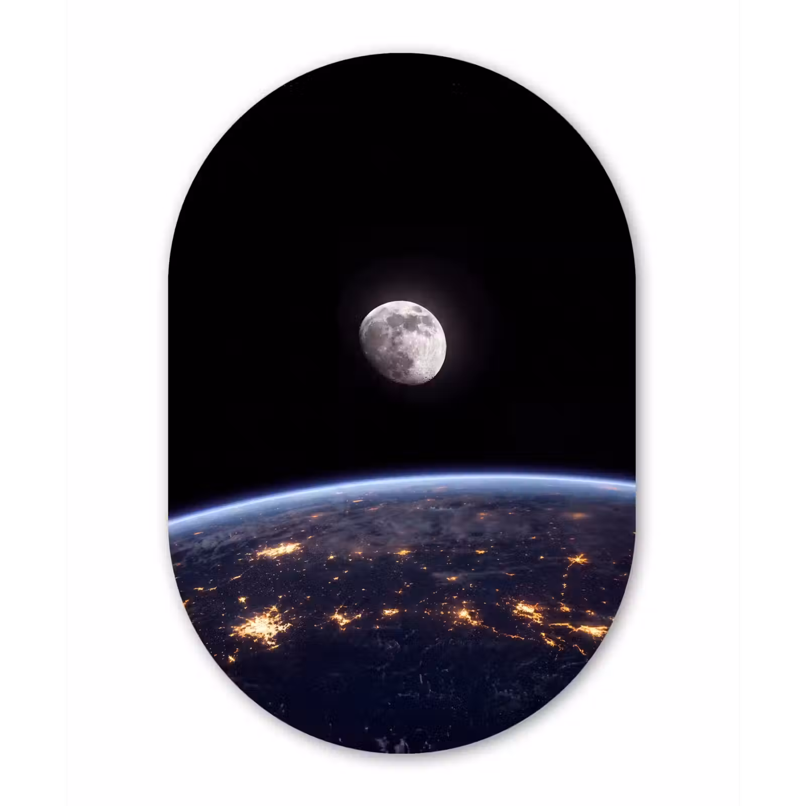 Muurovaal glas - Aarde - Nacht - Ruimte - Aarde - Nacht - Ruimte Wandcirkel Ovaal Glas middel