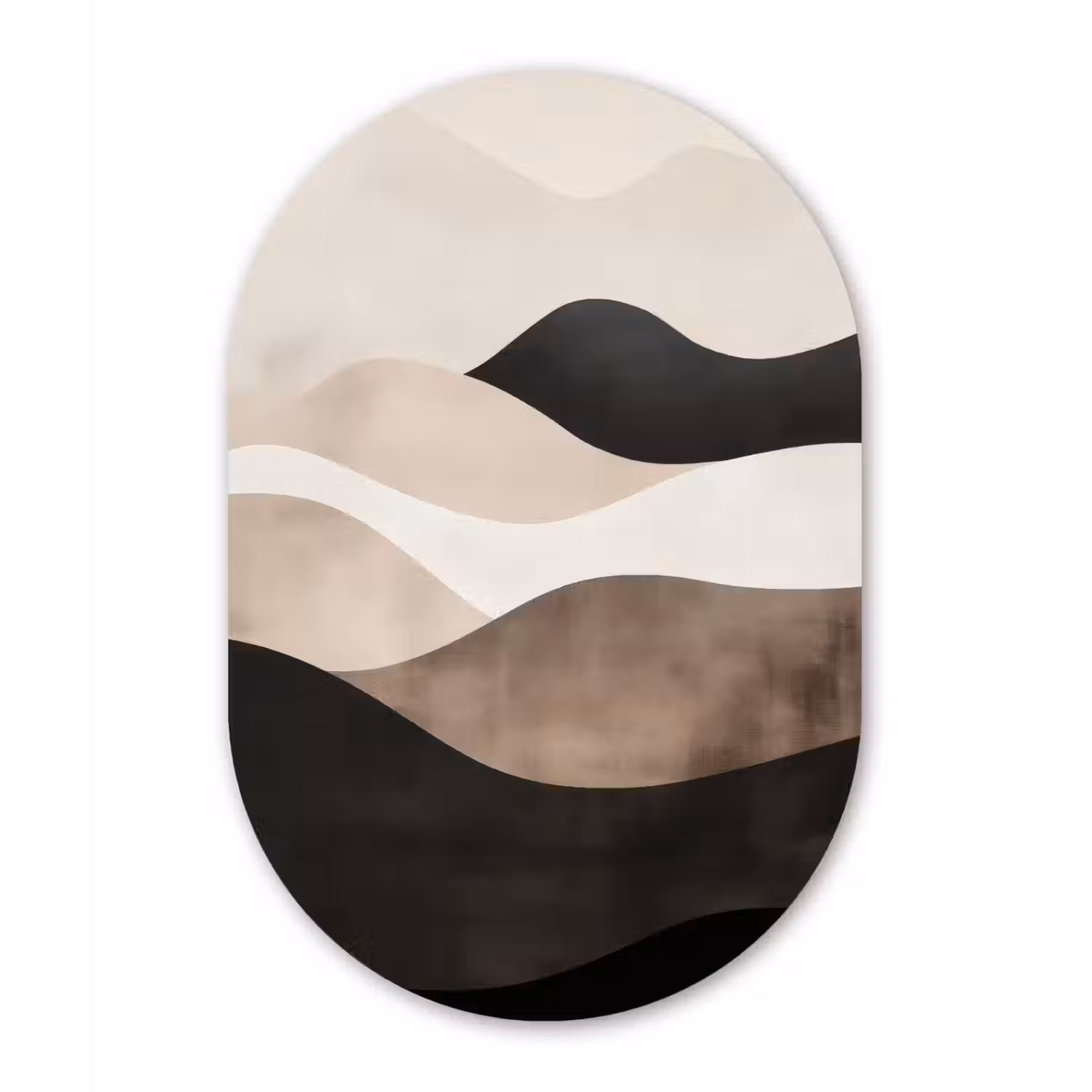 Abstract - Landschap - Golven - Crèmekleur Wandcirkel Ovaal Glas middel -3d