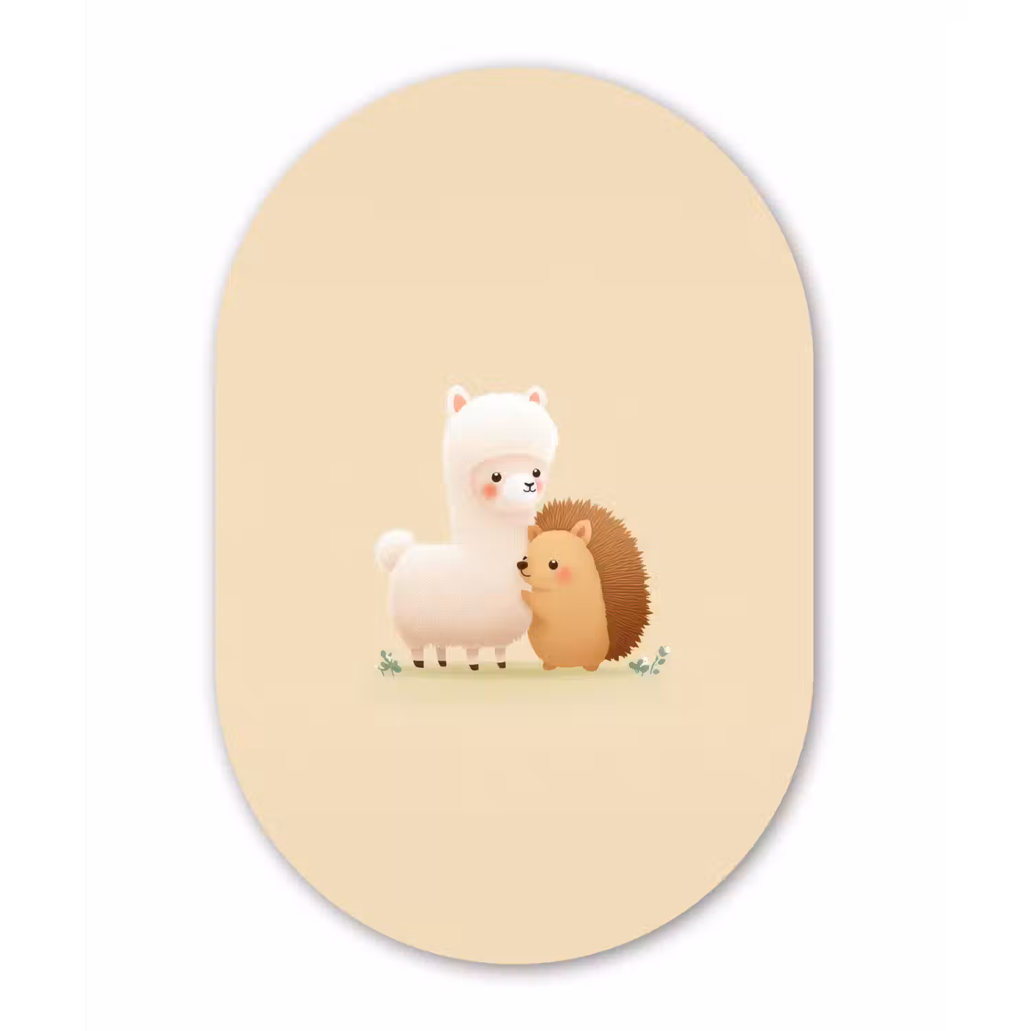 Alpaca - Egel - Bruin - Knuffelen Wandcirkel Ovaal Glas middel -3d