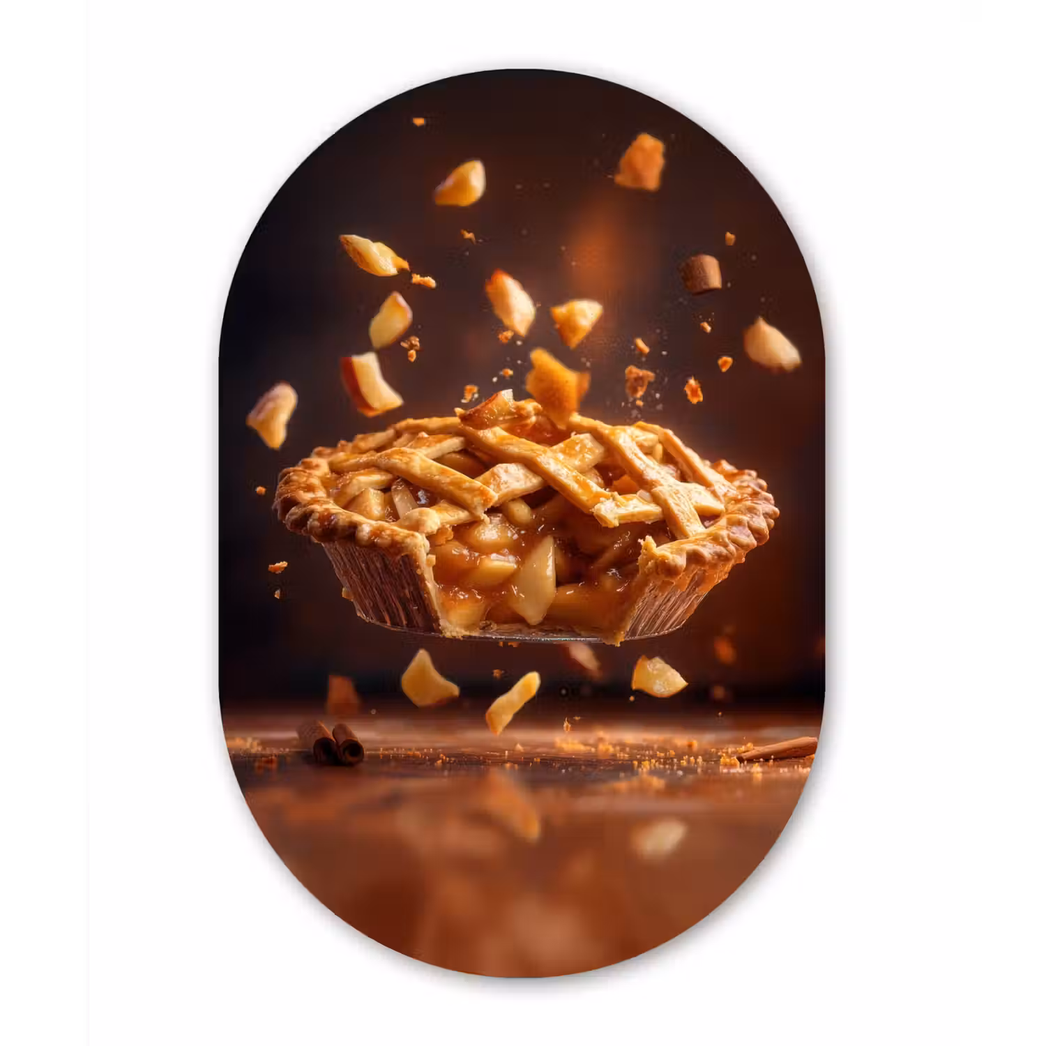 Appel - Taart - Warm - Eten Wandcirkel Ovaal Glas middel -3d